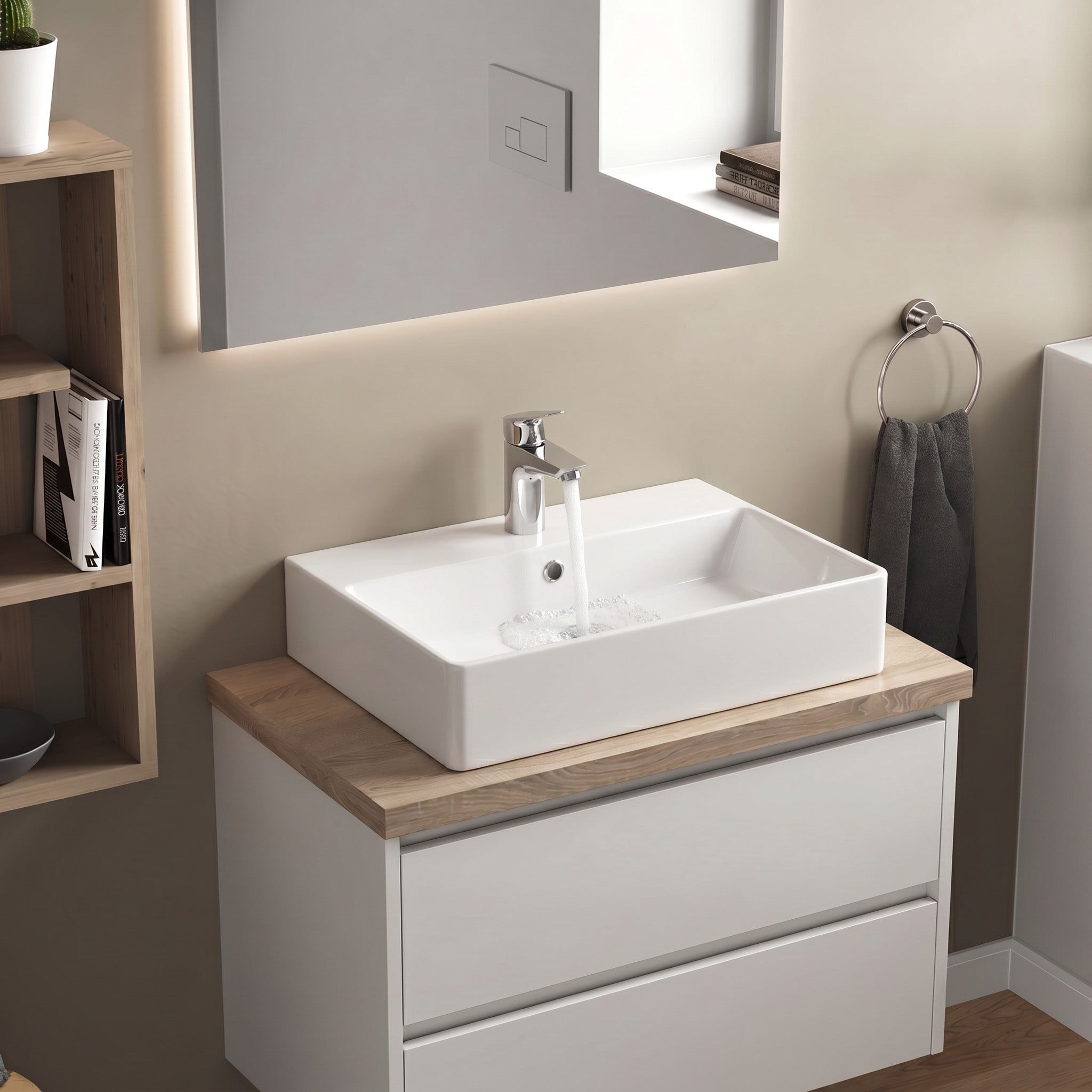 Dura Twins Kare Çanak Lavabo 60x42 cm Tezgah Üstü Batarya Delikli Beyaz | 5871