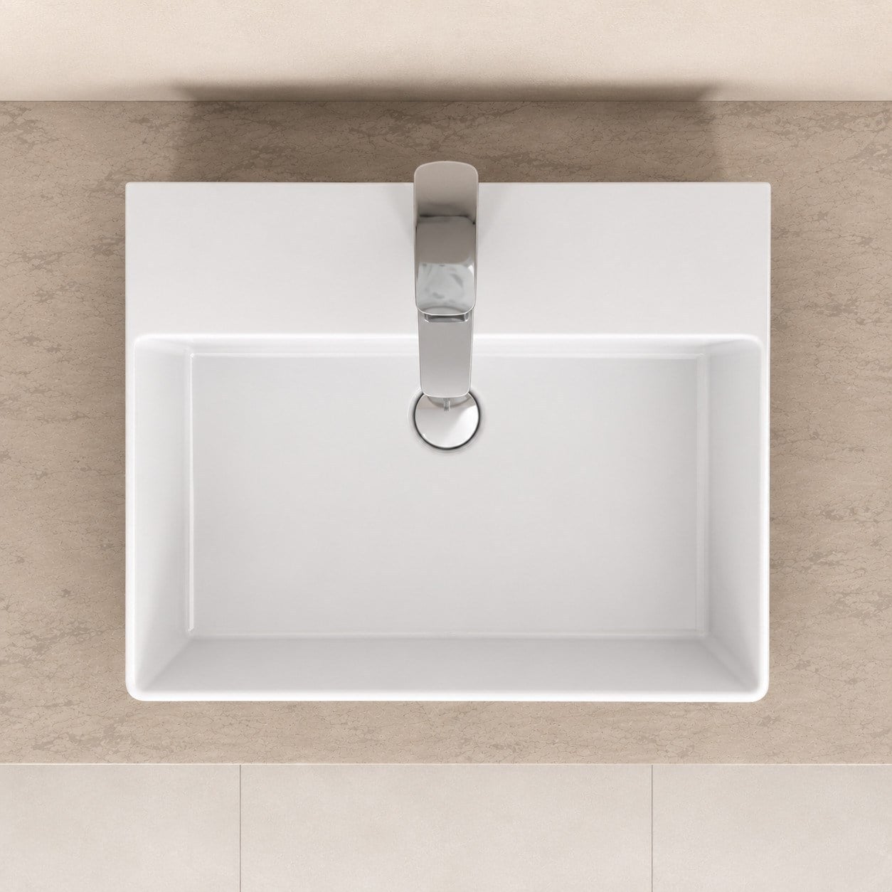 Dura Twins Kare Çanak Lavabo 60x42 cm Tezgah Üstü Batarya Delikli Beyaz | 5871