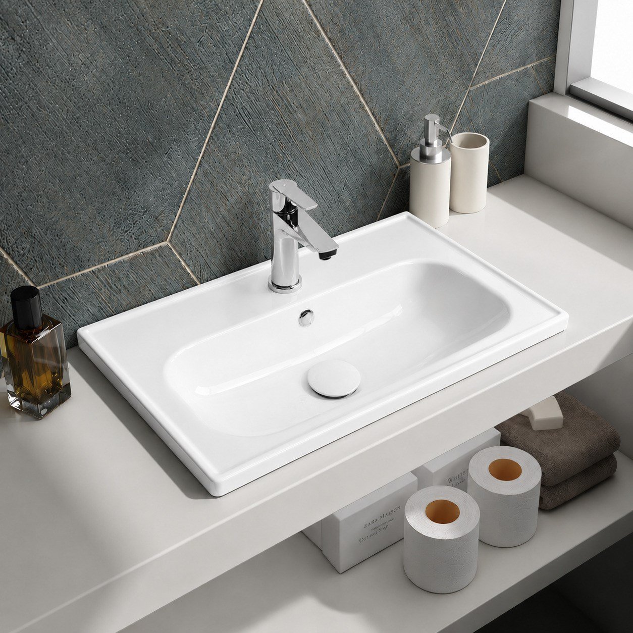 Ece Banyo Kompakt Lavabo 60x37 cm Dar Banyo Küçük Alanlar İçin Beyaz | 10KF50061EC