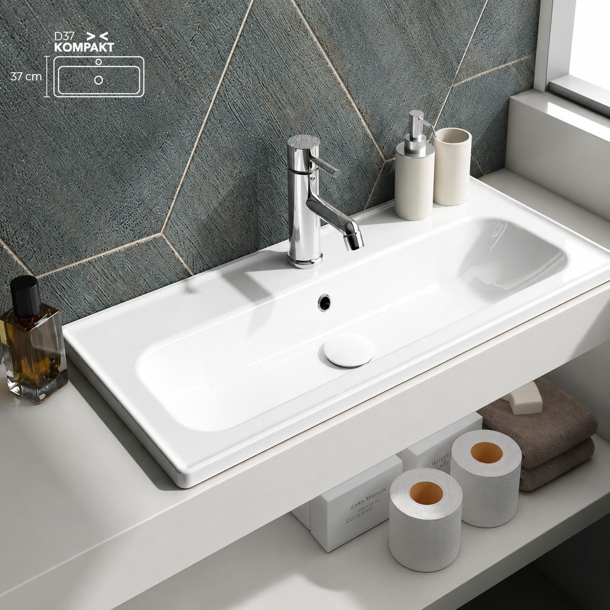 Ece Banyo Kompakt Lavabo 81x37 cm Dar Banyo Küçük Alanlar İçin Beyaz | 10KF50081EC