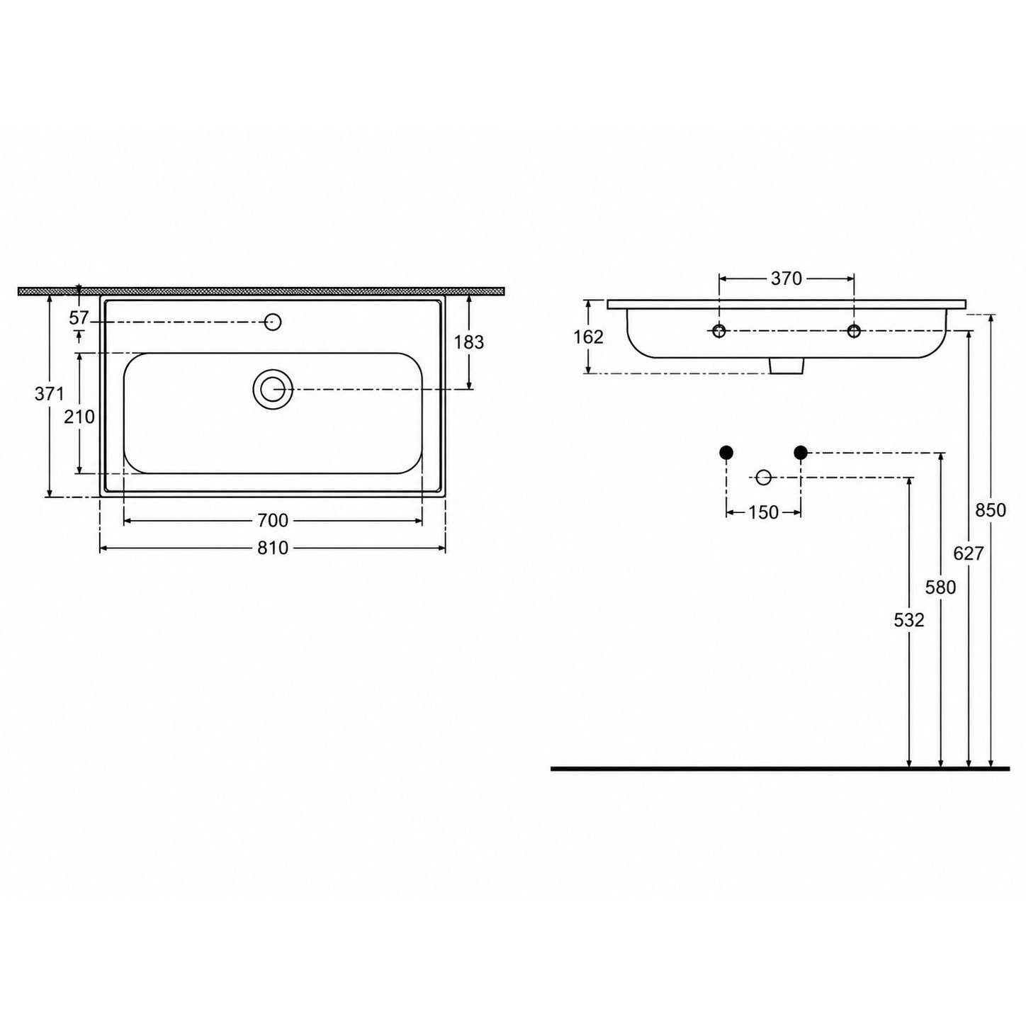 Ece Banyo Kompakt Lavabo 81x37 cm Dar Banyo Küçük Alanlar İçin Beyaz | 10KF50081EC