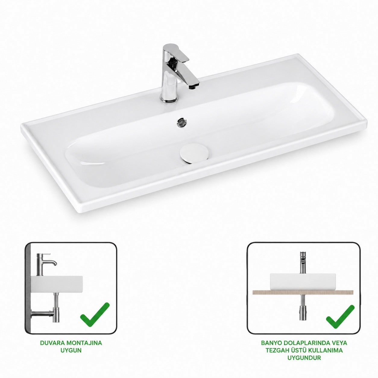 Ece Banyo Kompakt Lavabo 81x37 cm Dar Banyo Küçük Alanlar İçin Beyaz | 10KF50081EC