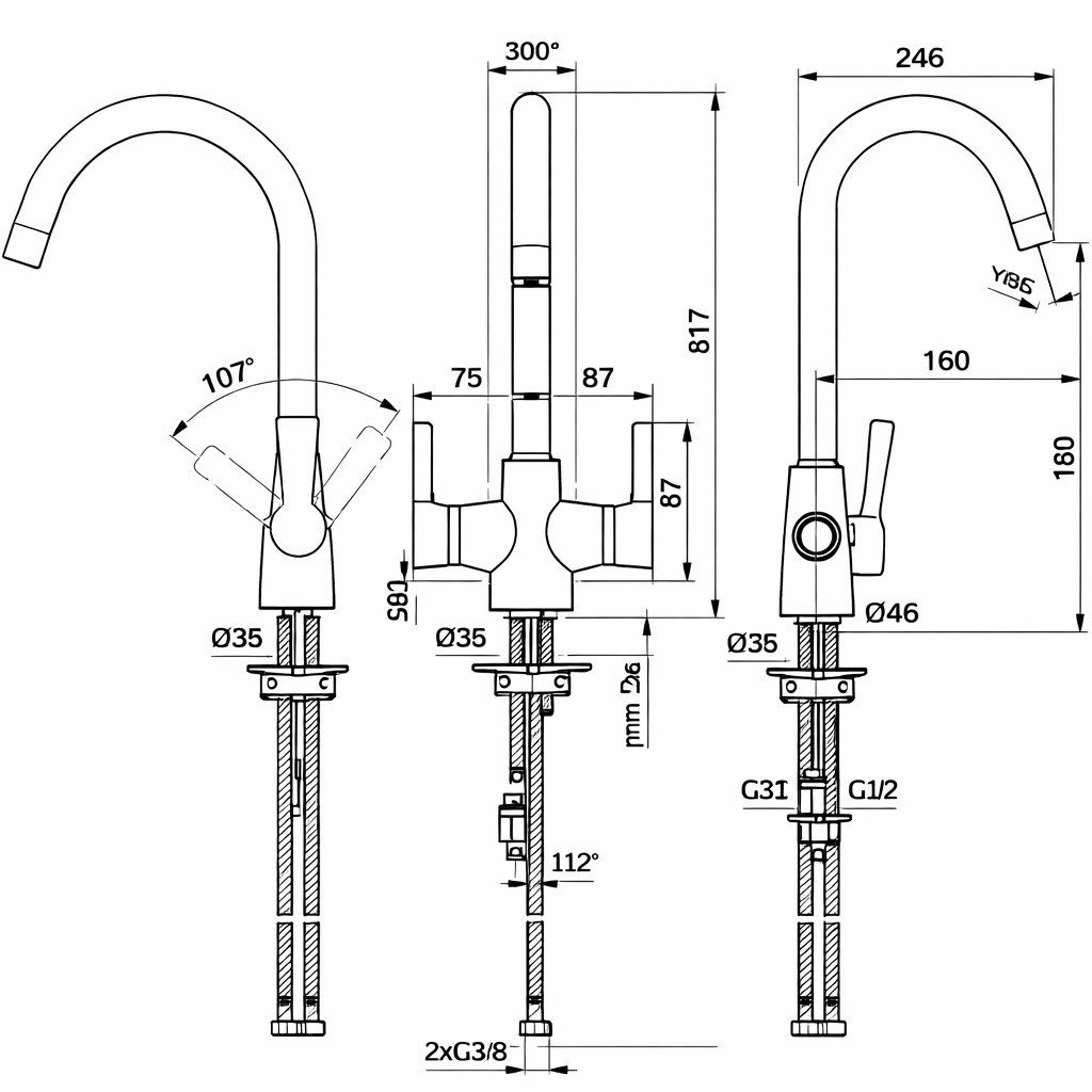 Ideal Standard Calista Eviye Bataryası-Krom-Arıtma Cihazı Uyumlu | BC396AA