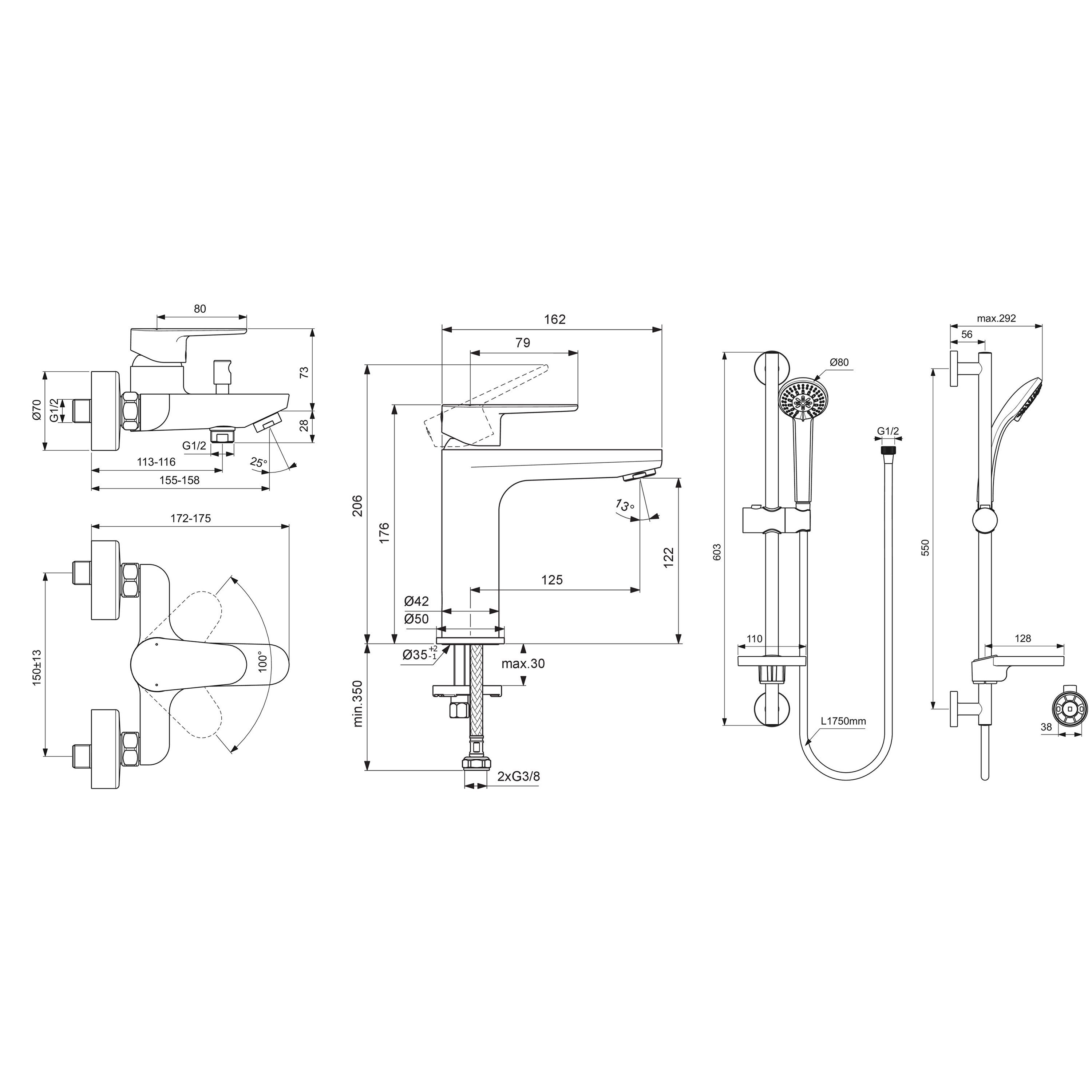 Ideal Standard Cerafine O 3'lü Aplike Banyo Seti, Krom, 3 Parça (BC554AA+BC500AA+B9503AA)