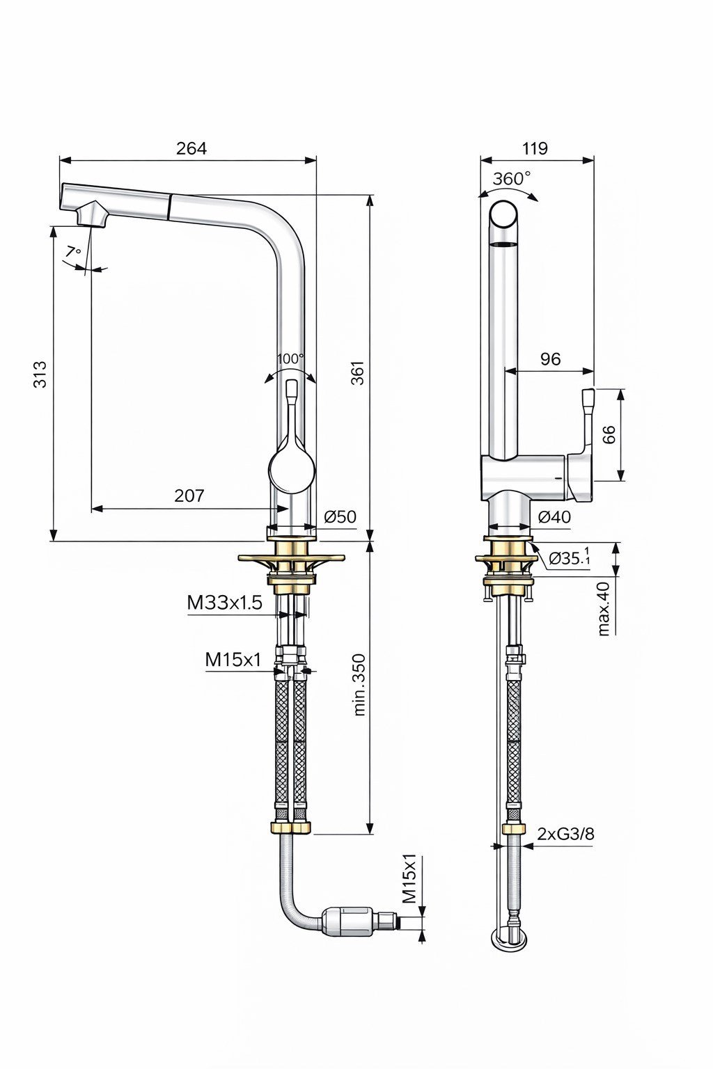 Ideal Standard Ceralook Kuğu Eviye Bataryası-Mat Siyah | BC174XG