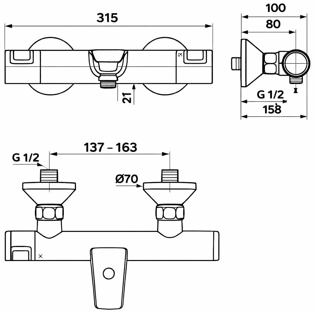 Ideal Standard Ceratherm T25 Termostatik Banyo Bataryası-Krom | A7206AA