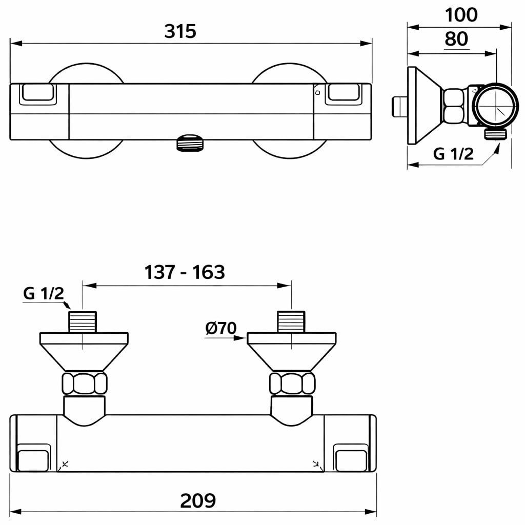 Ideal Standard Ceratherm T25 Termostatik Duş Bataryası-Krom | A7201AA