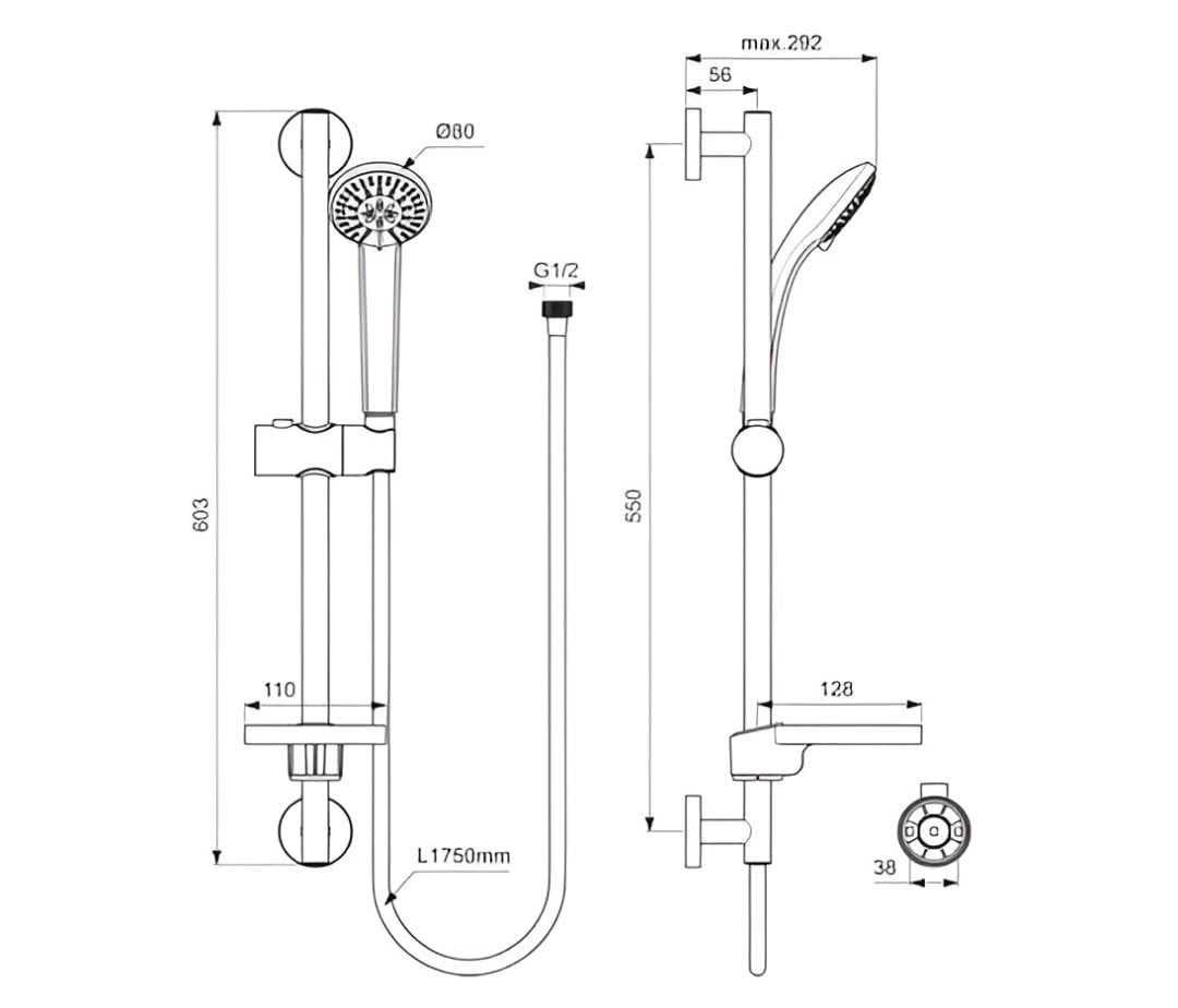Idealrain Sürgülü Duş Seti 80mm-Chrome-3 fonksiyonlu | B9503AA