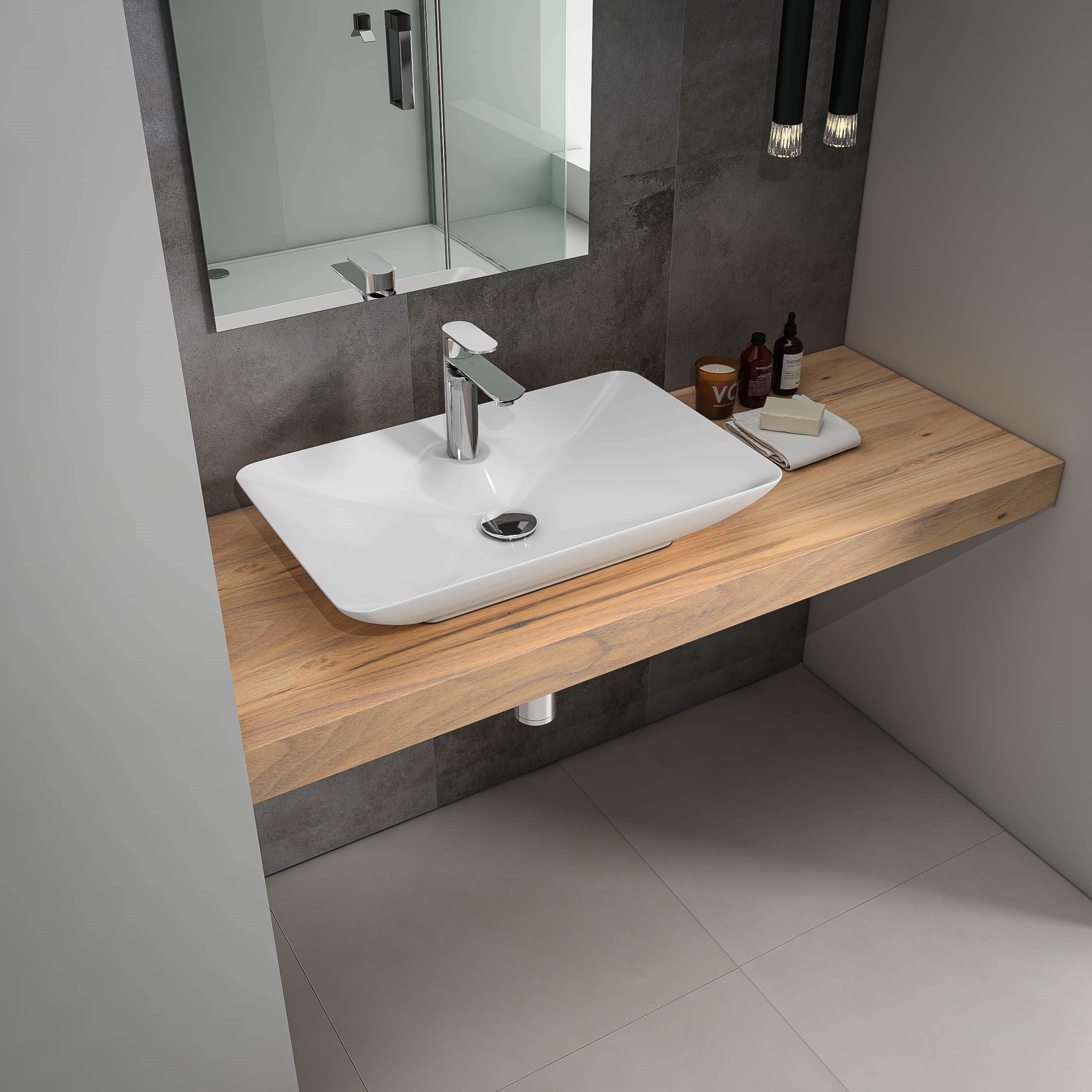 Isvea Sistema Y Tezgah Üstü  Çanak Lavabo 65 cm, Batarya Delikli Beyaz | 10SY50065
