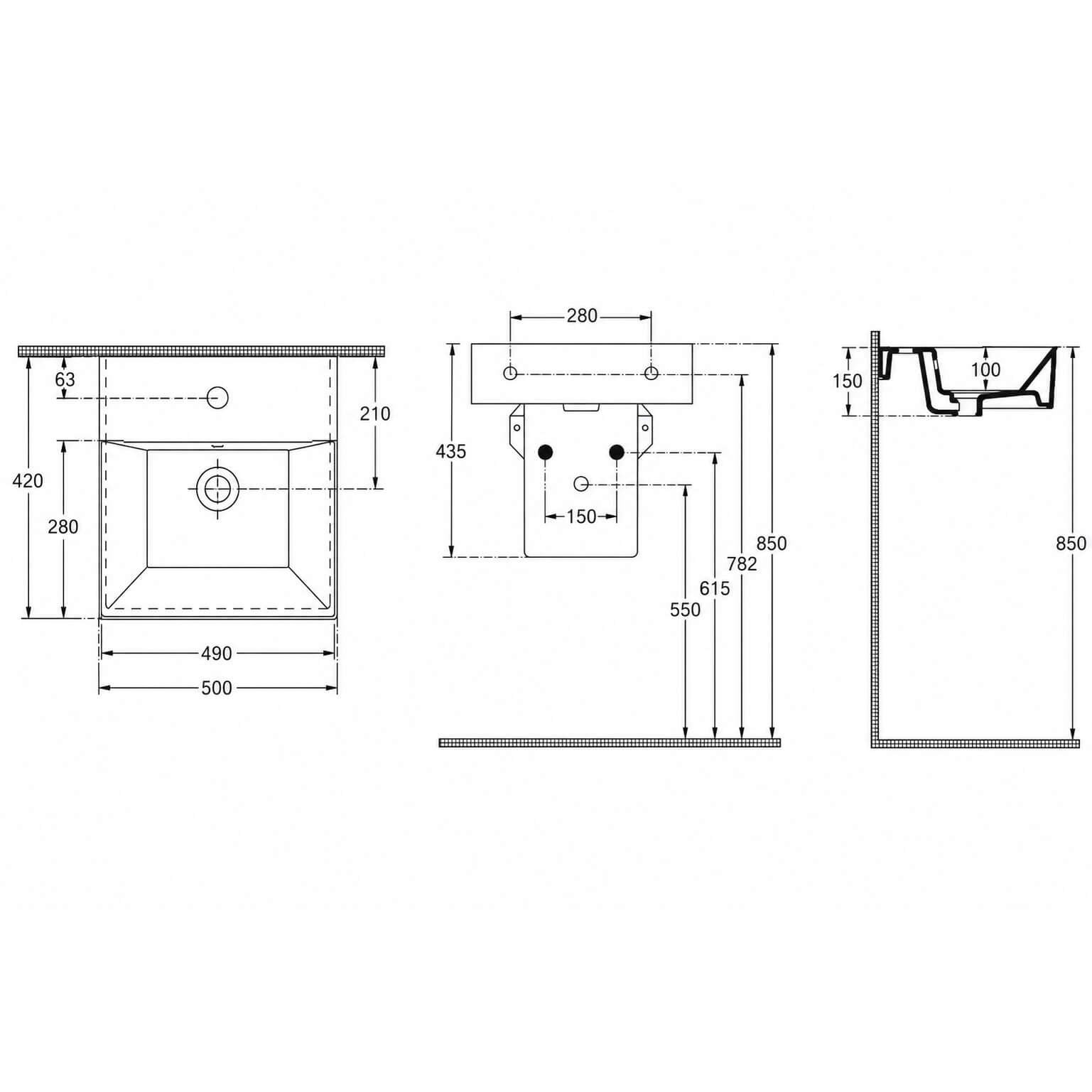 Isvea Sistema Z Kare Lavabo 50 x 42 cm + Yarım Ayak Seti Batarya Delikli Beyaz | ISV.36.08.03.01