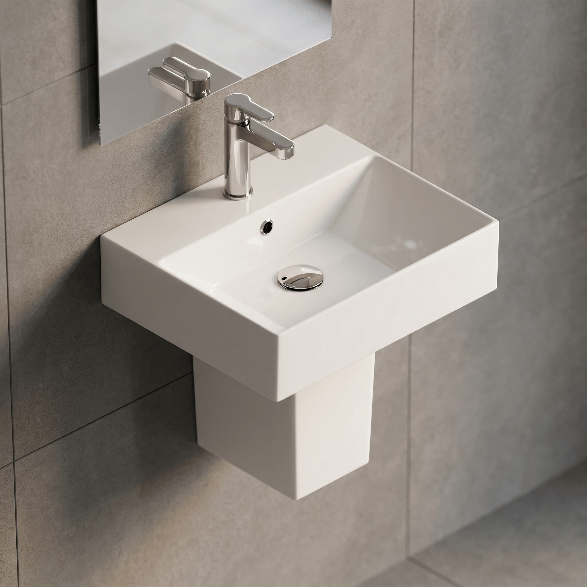 Isvea Sistema Z Kare Lavabo 50 x 42 cm + Yarım Ayak Seti Batarya Delikli Beyaz | ISV.36.08.03.01