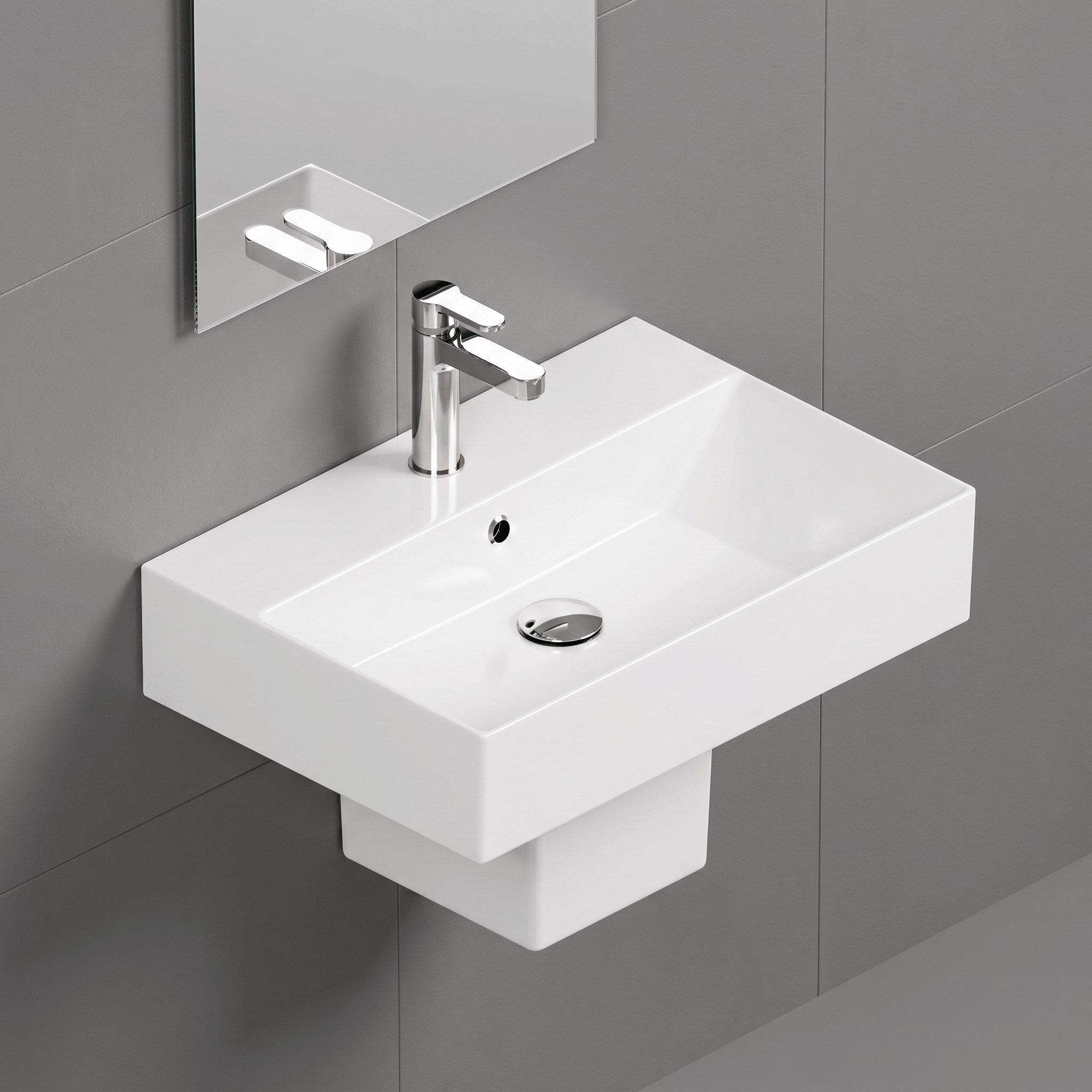Isvea Sistema Z Kare Lavabo 60 x 42 cm + Yarım Ayak Seti Batarya Delikli Beyaz | ISV.36.08.03.02