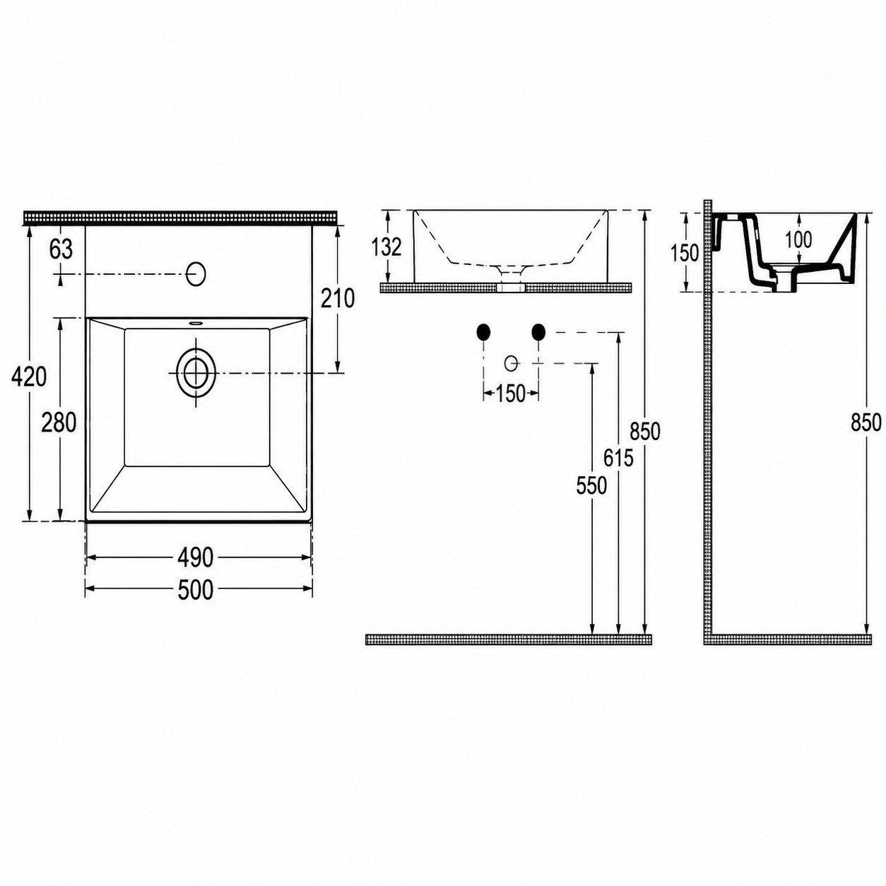 ISVEA Sistema Z Tezgah Üstü Kare Lavabo 50x42 cm Slim Batarya Delikli Beyaz | 10SF50051