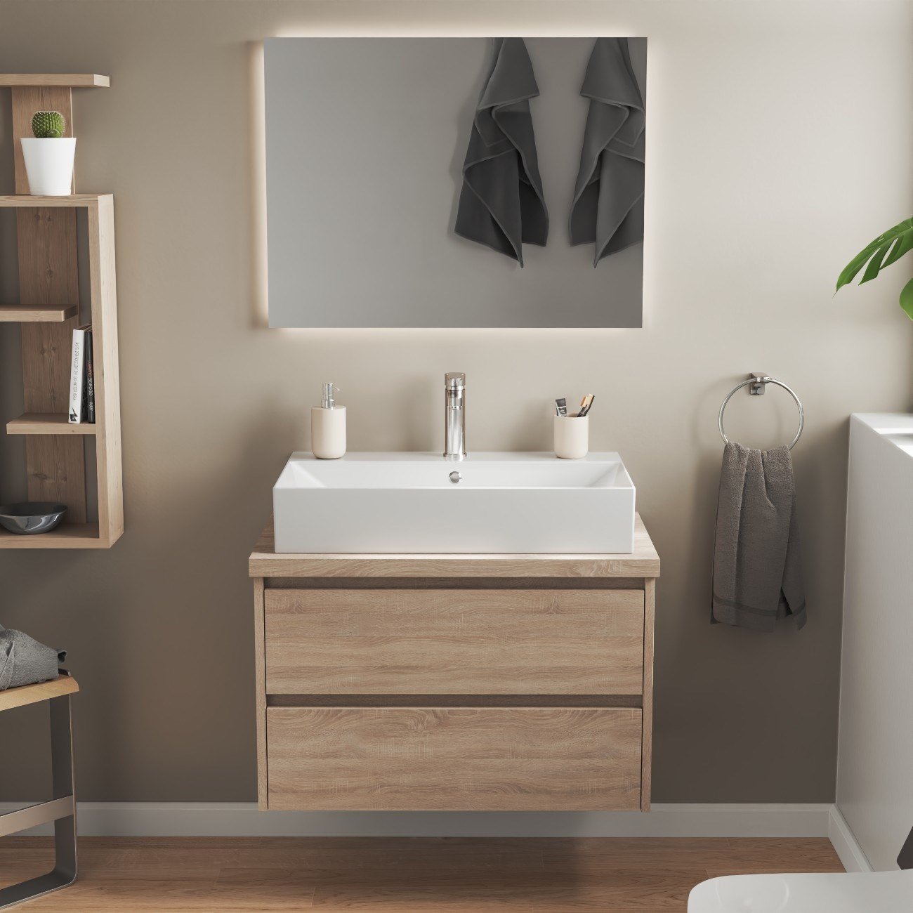 ISVEA Sistema Z Tezgah Üstü Kare Lavabo 70x42 cm Slim Batarya Delikli Beyaz | 10SF50070