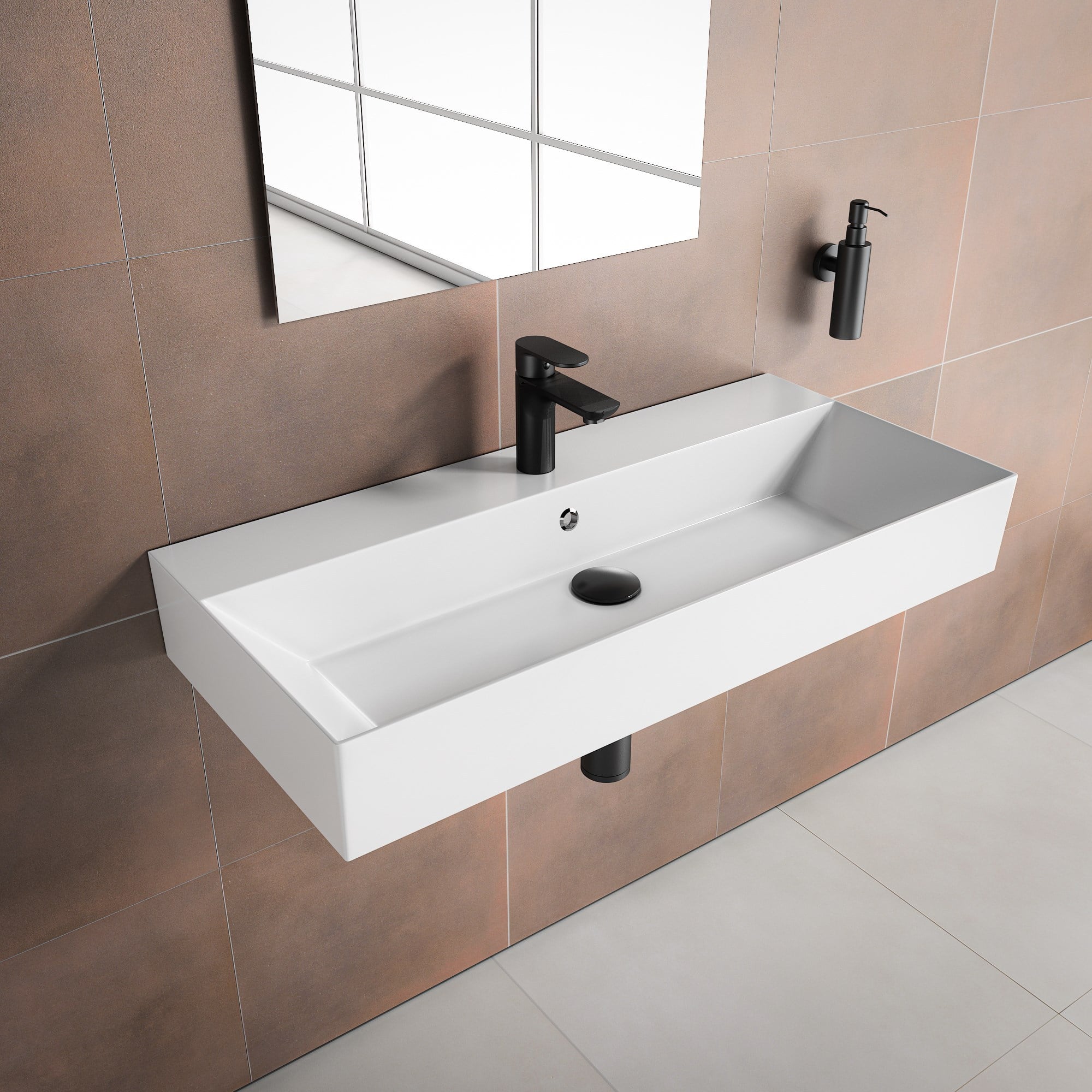 ISVEA Sistema Z Tezgah Üstü Kare Lavabo 90x42 cm Slim Batarya Delikli Beyaz | 10SF50090