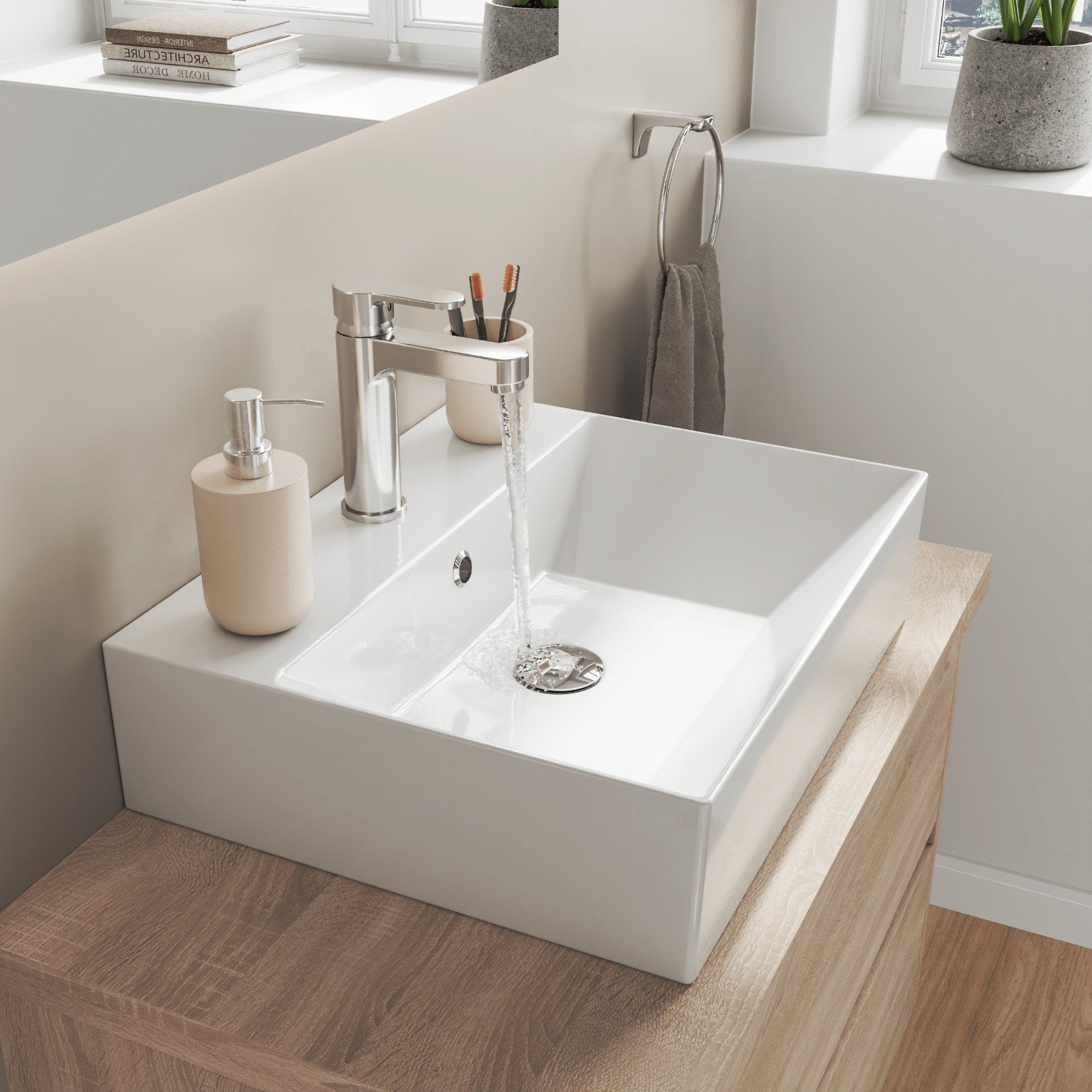 ISVEA Sistema Z Tezgah Üstü Kare Lavabo 50x42 cm Slim Batarya Delikli Beyaz | 10SF50051