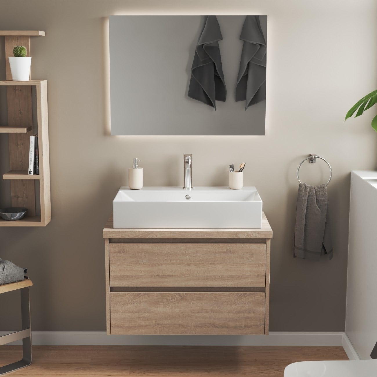 ISVEA Sistema Z Tezgah Üstü Kare Lavabo 70x42 cm Slim Batarya Delikli Beyaz | 10SF50070