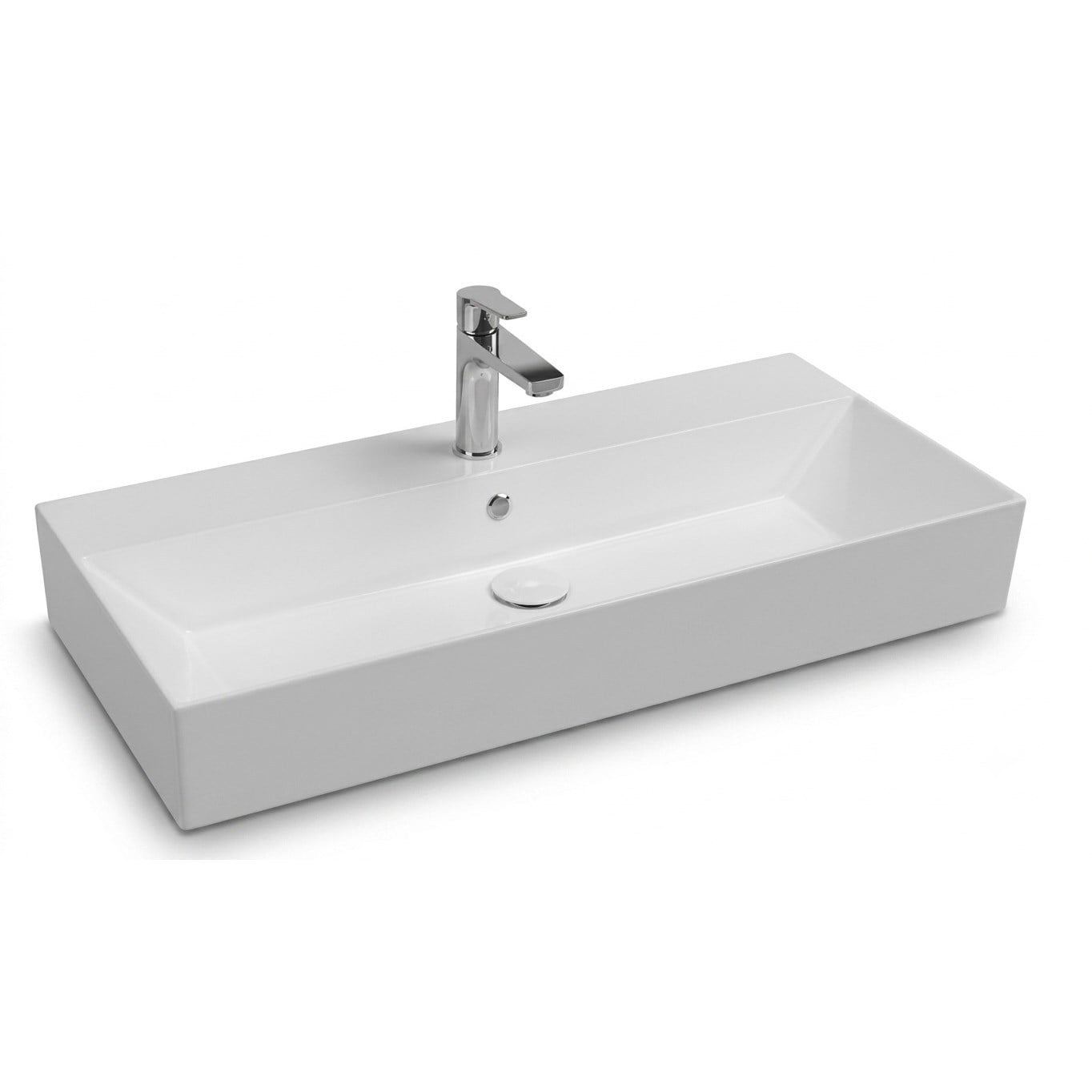 ISVEA Sistema Z Tezgah Üstü Kare Lavabo 90x42 cm Slim Batarya Delikli Beyaz | 10SF50090