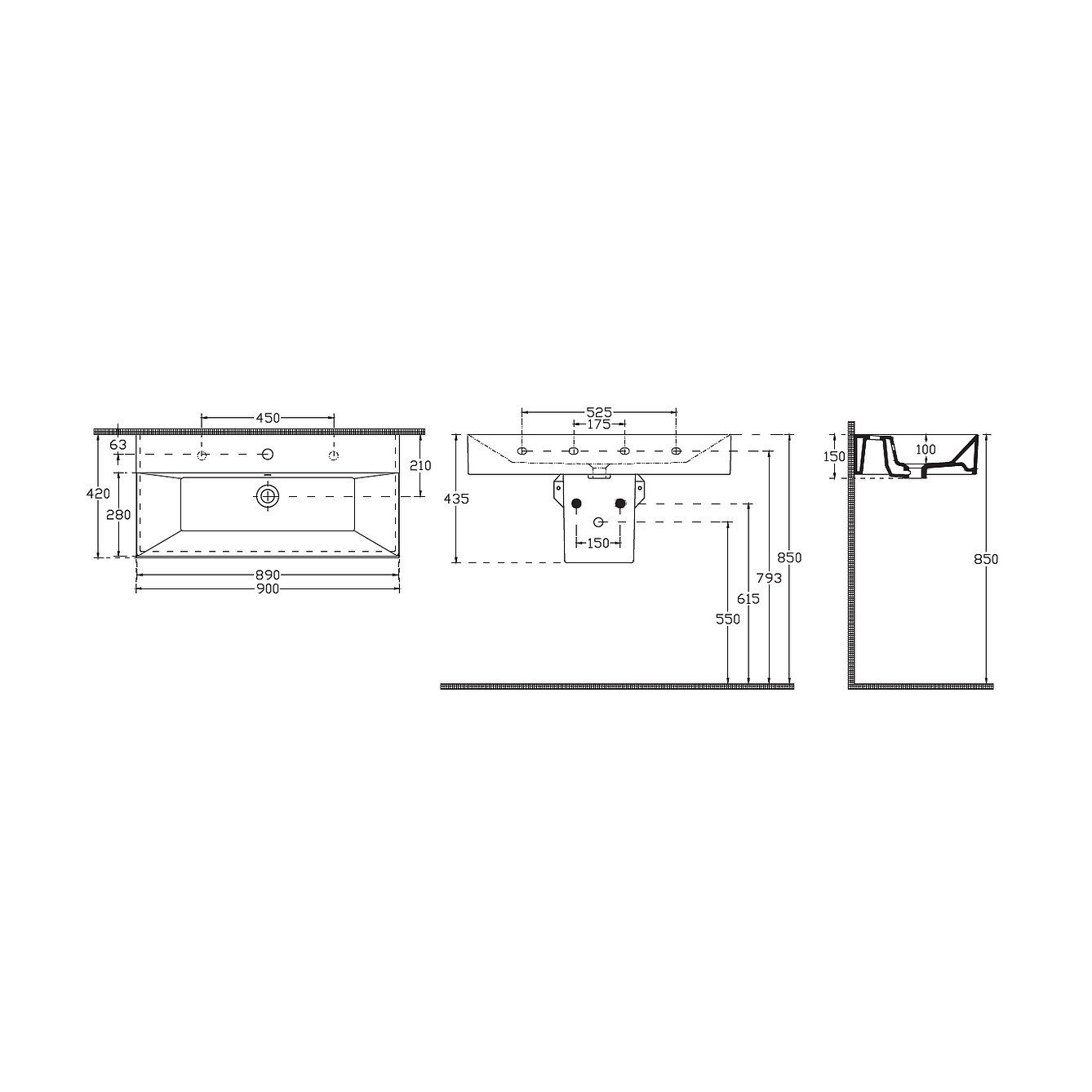 ISVEA Sistema Z Tezgah Üstü Kare Lavabo 90x42 cm Slim Batarya Delikli Beyaz | 10SF50090