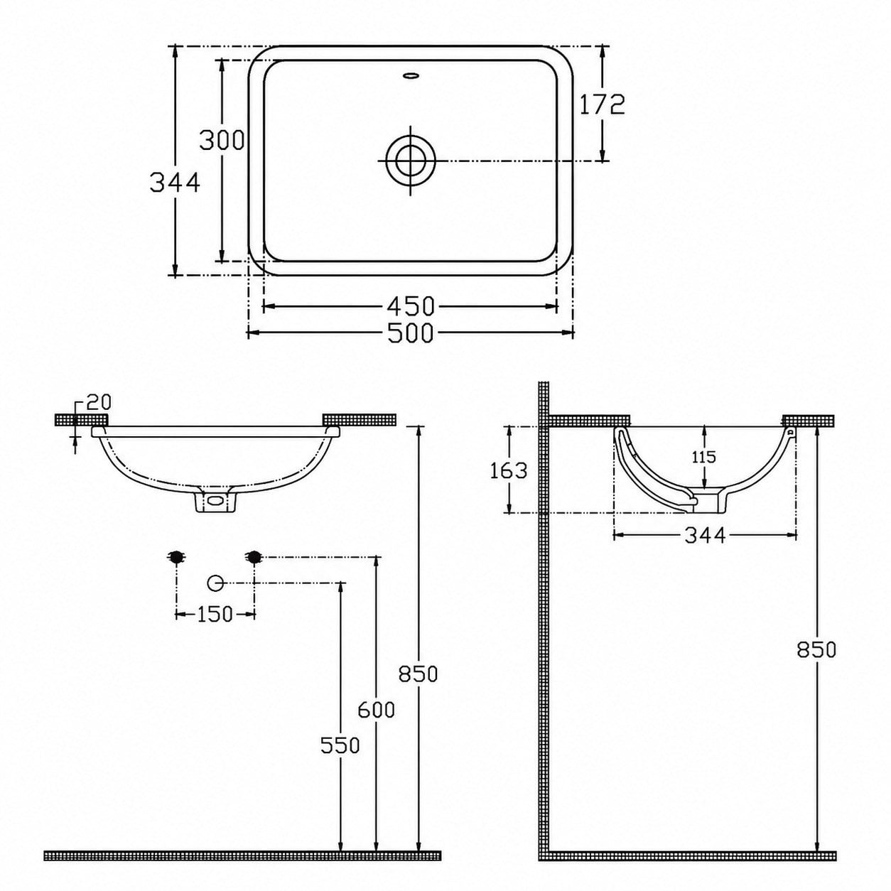 Isvea Soluzione Tezgah Altı Kare Gömme Lavabo 45 cm Beyaz | 10PL77045