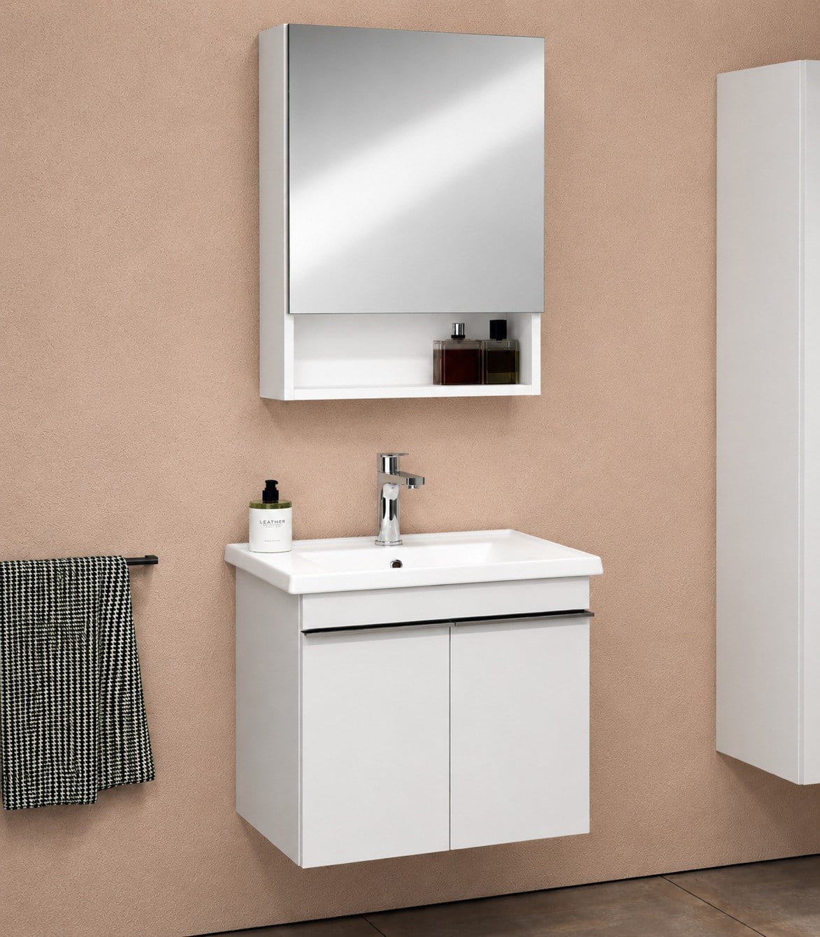Isvea Terni Banyo Dolap Seti 65 cm Aynalı Üst Dolap Dahil Lavabolu Beyaz | ISV.50.35.01.01