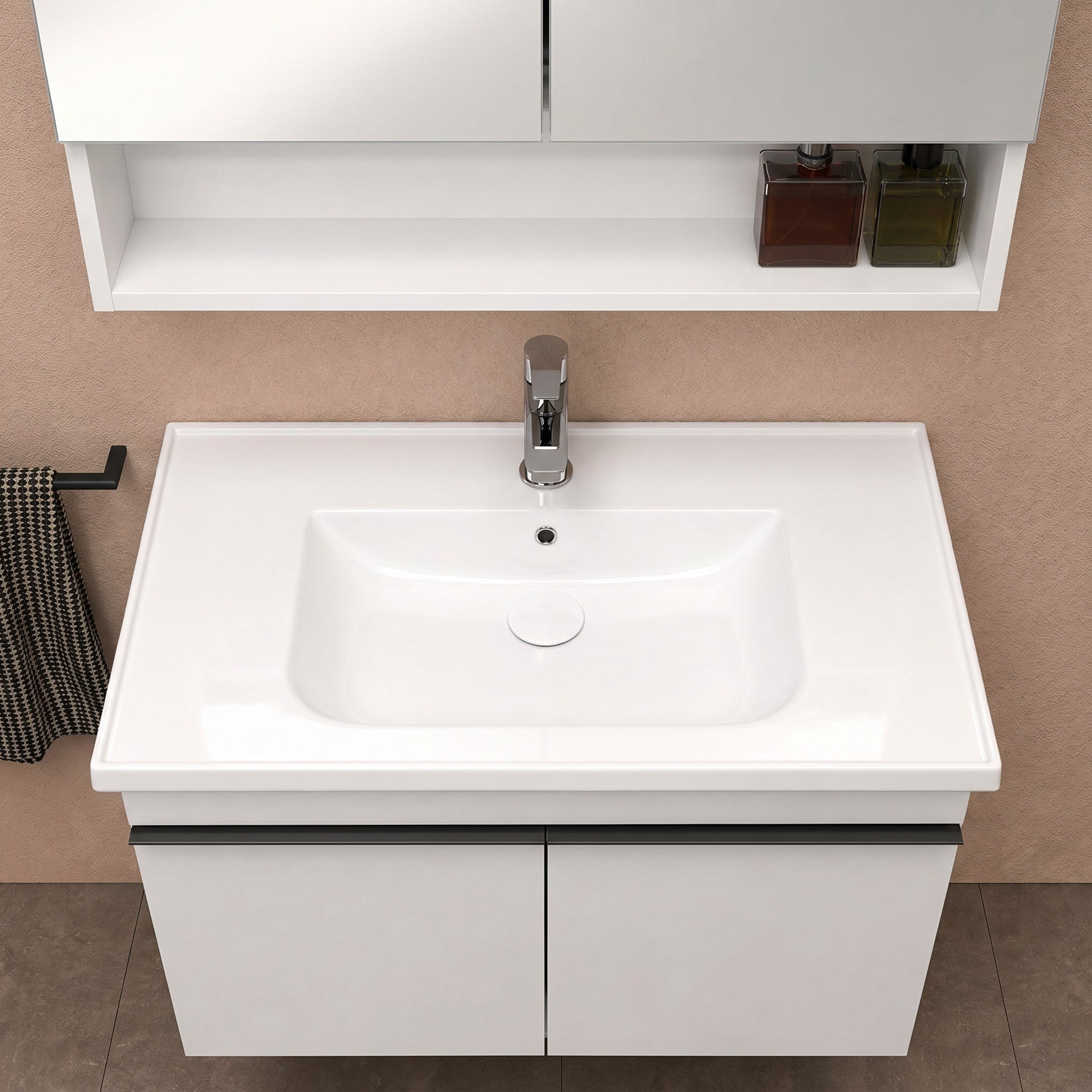 Isvea Terni Banyo Dolap Seti 80 cm Aynalı Üst Dolap Dahil Lavabolu Beyaz | ISV.50.35.01.02