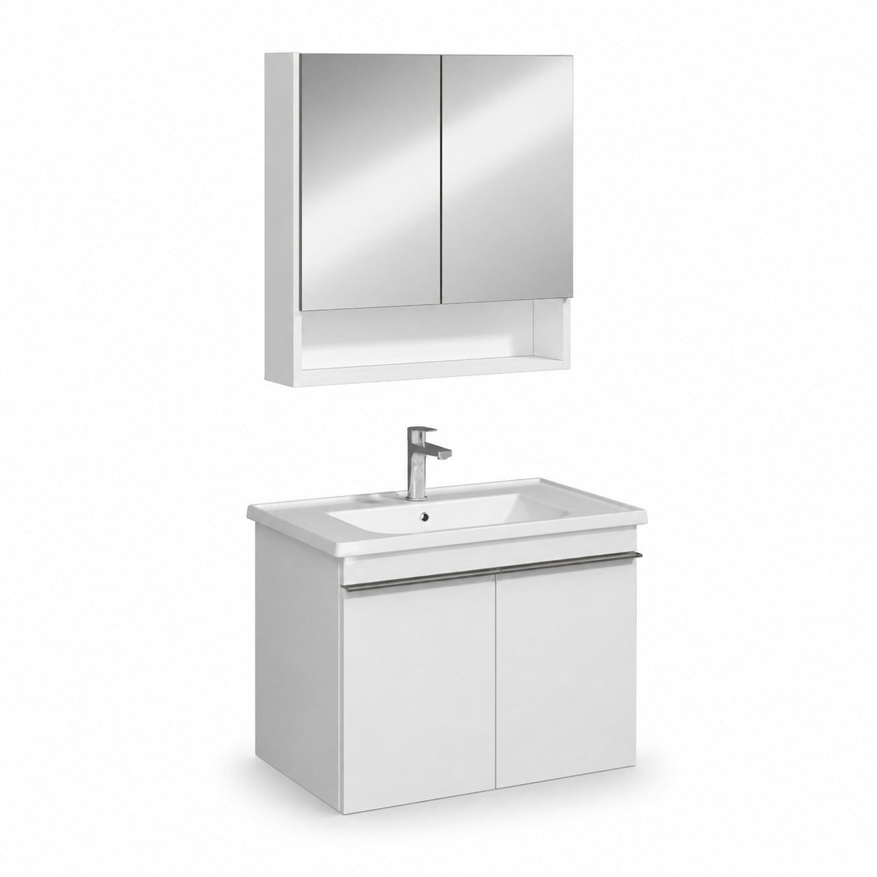 Isvea Terni Banyo Dolap Seti 80 cm Aynalı Üst Dolap Dahil Lavabolu Beyaz | ISV.50.35.01.02
