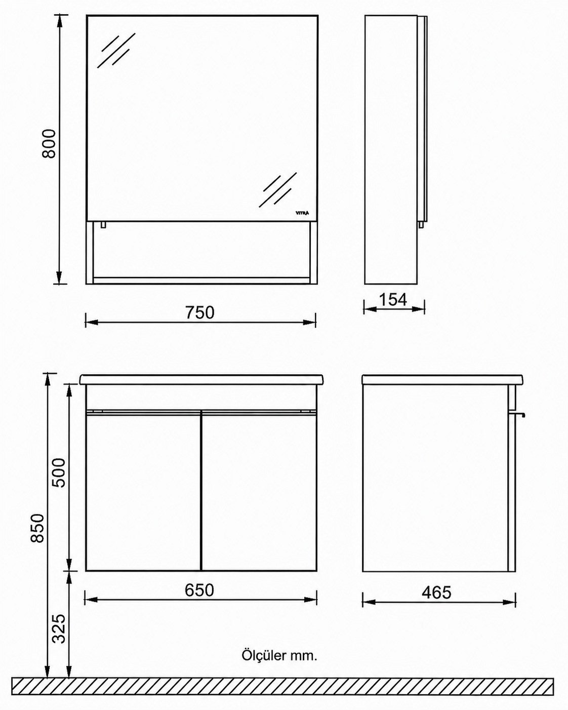 Isvea Terni Banyo Dolap Seti 80 cm Aynalı Üst Dolap Dahil Lavabolu Beyaz | ISV.50.35.01.02