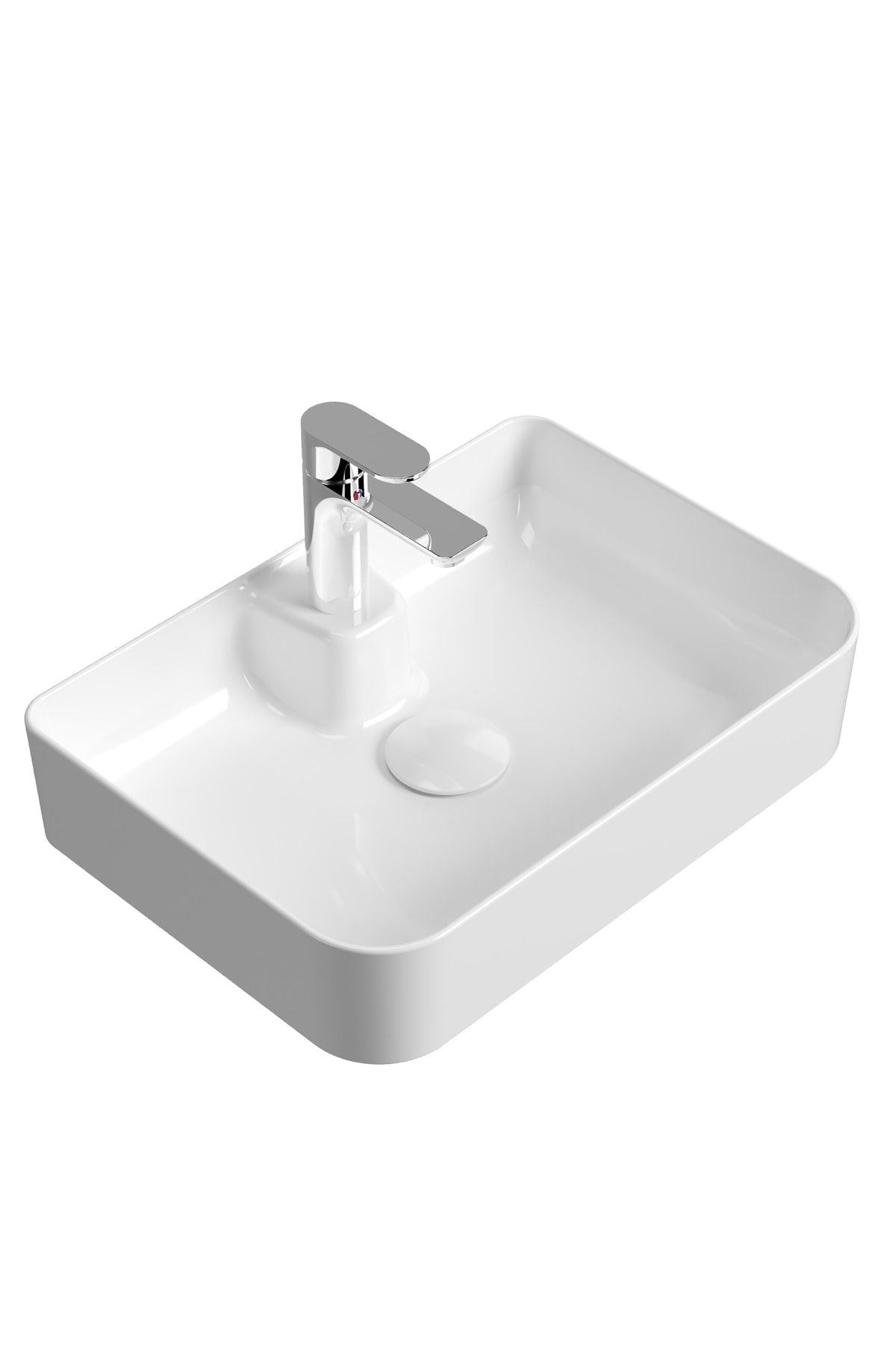Mestola Tezgah Üstü Kare Çanak Lavabo Batarya Delikli 60x42 Cm Beyaz | 19.31.60.1.NO