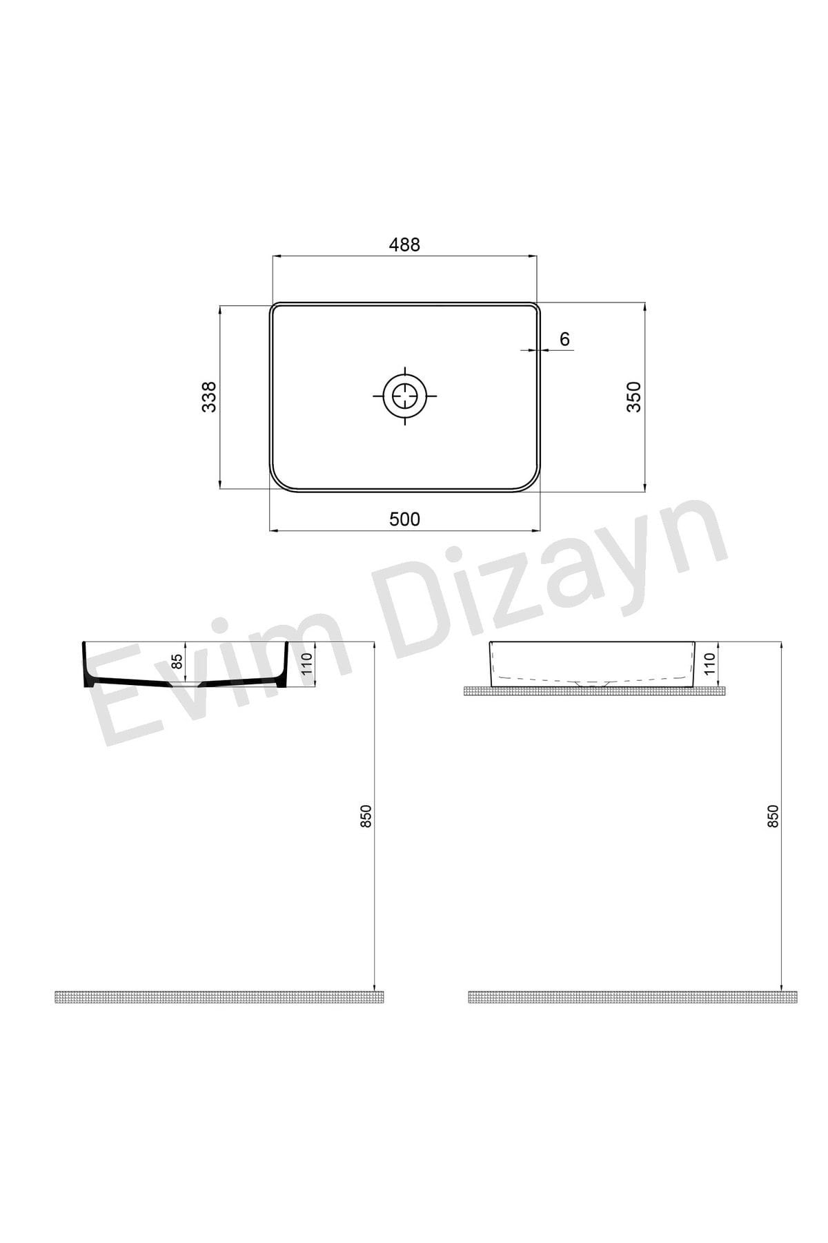 Mestola Tezgah Üstü Kare Çanak Lavabo Batarya Deliksiz 35x50 cm Beyaz | 19.31.50.1.NO.NT