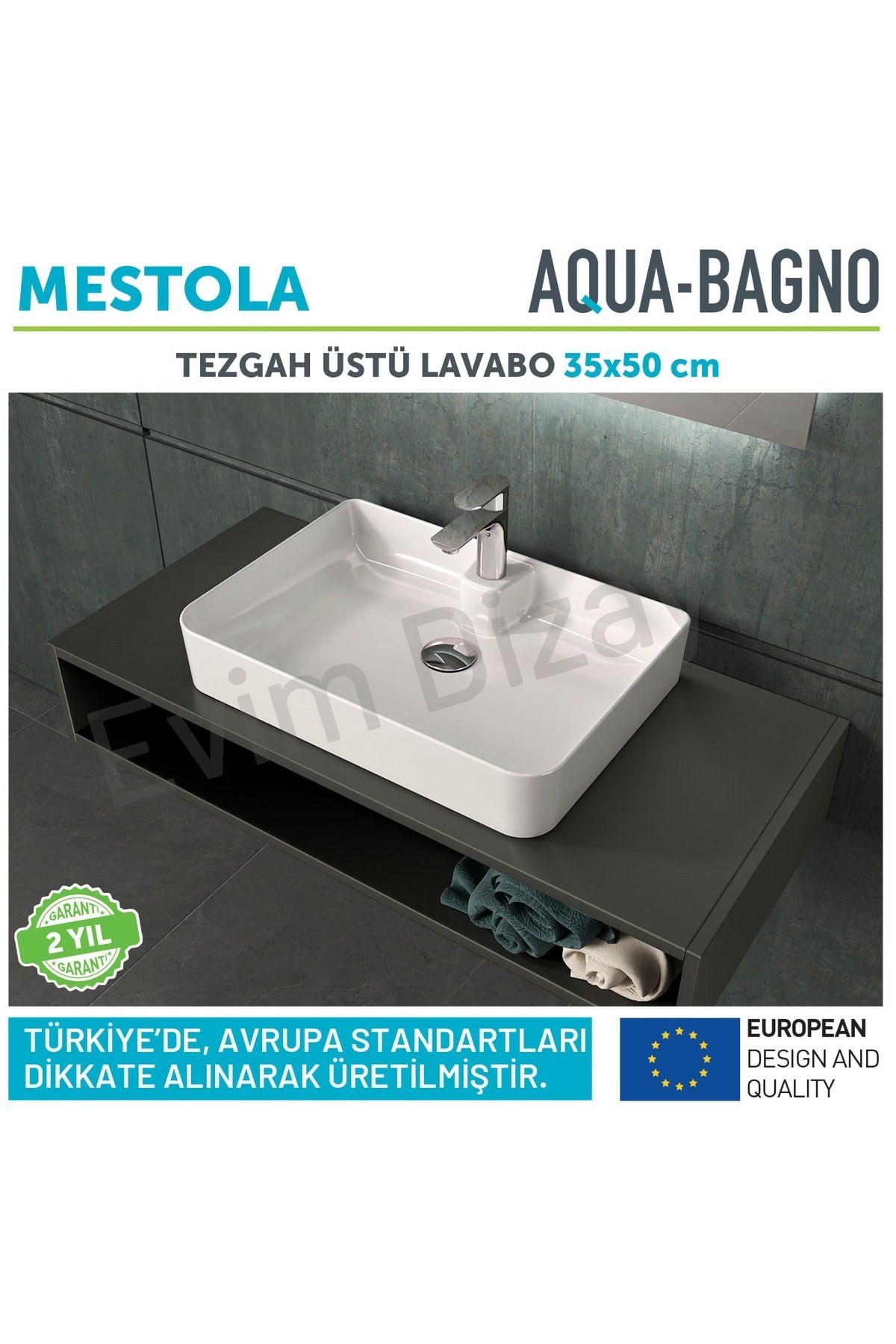 Mestola Tezgah Üstü Kare Çanak Lavabo Batarya Delikli 50x35 cm Beyaz | 19.31.50.1.NO