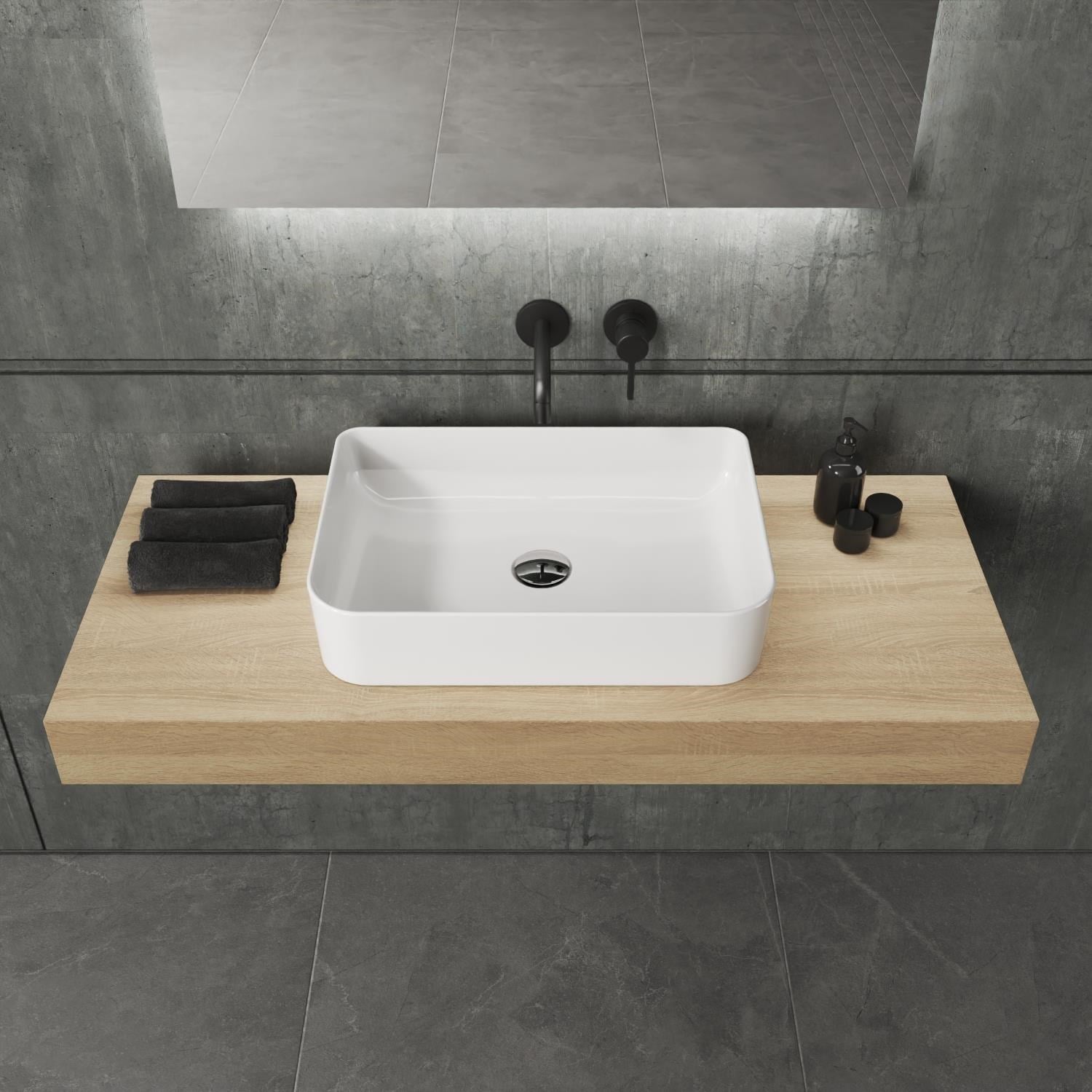 Mestola Tezgah Üstü Kare Çanak Lavabo Batarya Deliksiz 35x50 cm Beyaz | 19.31.50.1.NO.NT