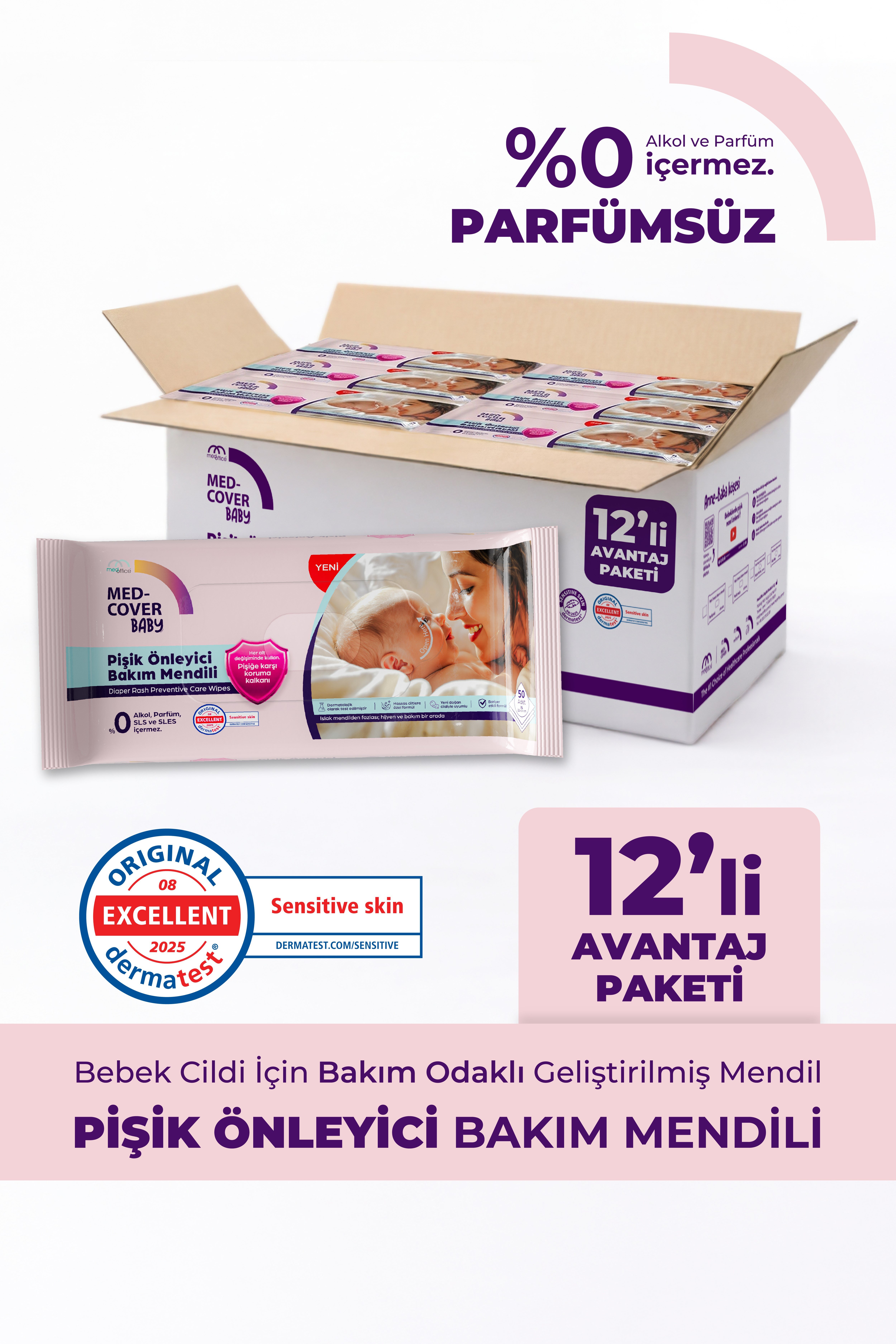 Med-Cover Baby Pişik Önleyici Bakım Mendili 50'li x 12 Avantaj Paketi