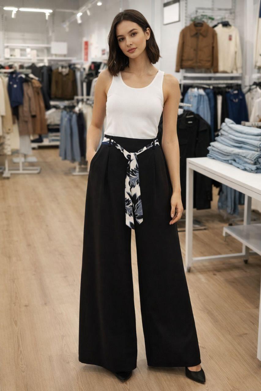 Kemer Aksesuarlı Wide Leg Pantolon