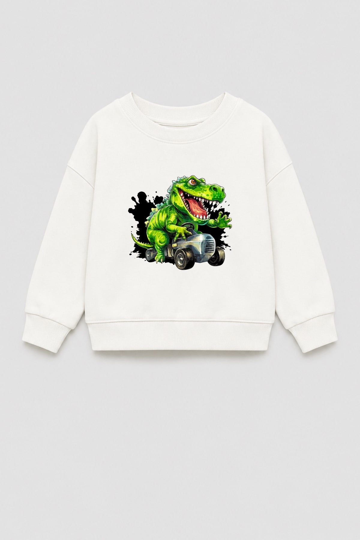 Erkek Çocuk 3 İplik Kumaş Dinozor Baskılı Pamuklu Sweatshirt
