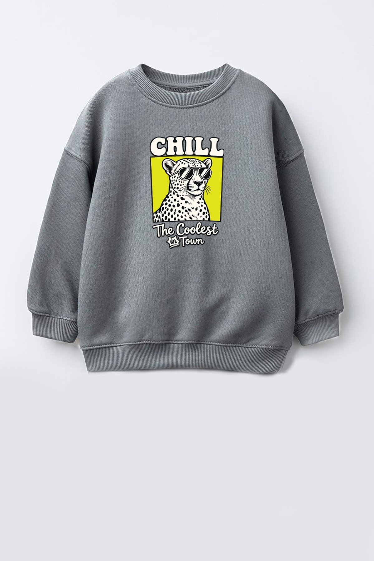 Erkek Çocuk 3 İplik Kumaş Leopar Baskılı Pamuklu Sweatshirt
