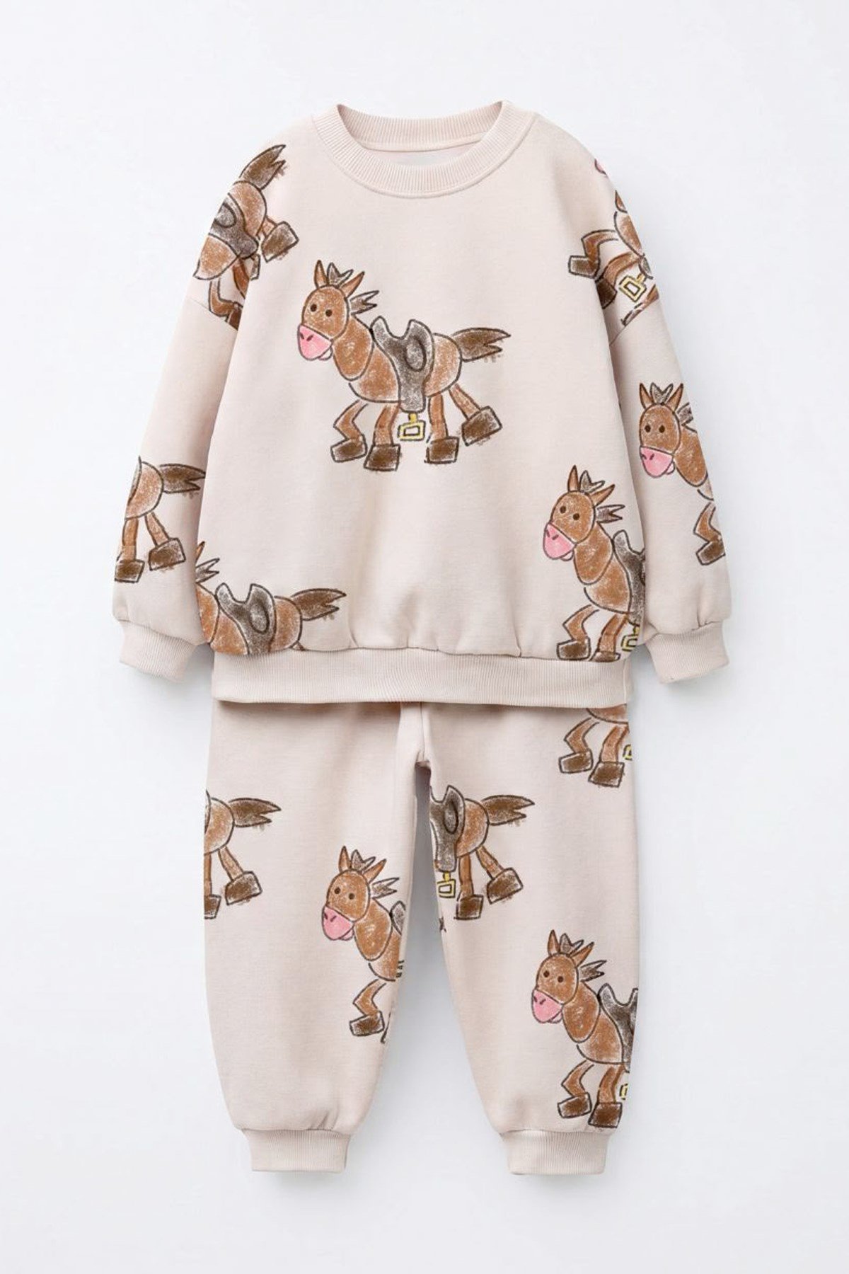 Erkek Çocuk At Baskılı Taş Sweatshirt ve Eşofman Takımı