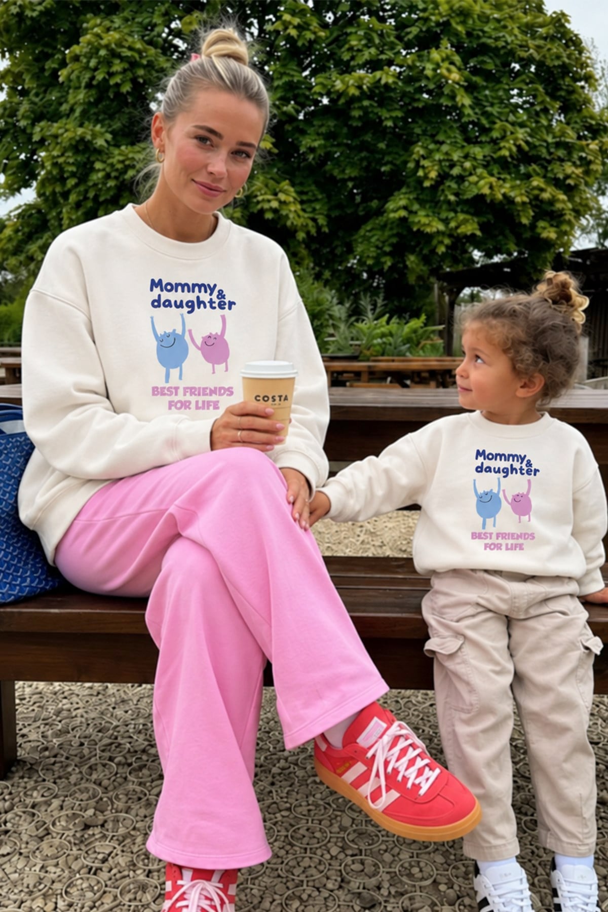 Kadın Premium Kumaş 3 İplik Şardonlu Anne Kız Baskılı Sweatshirt