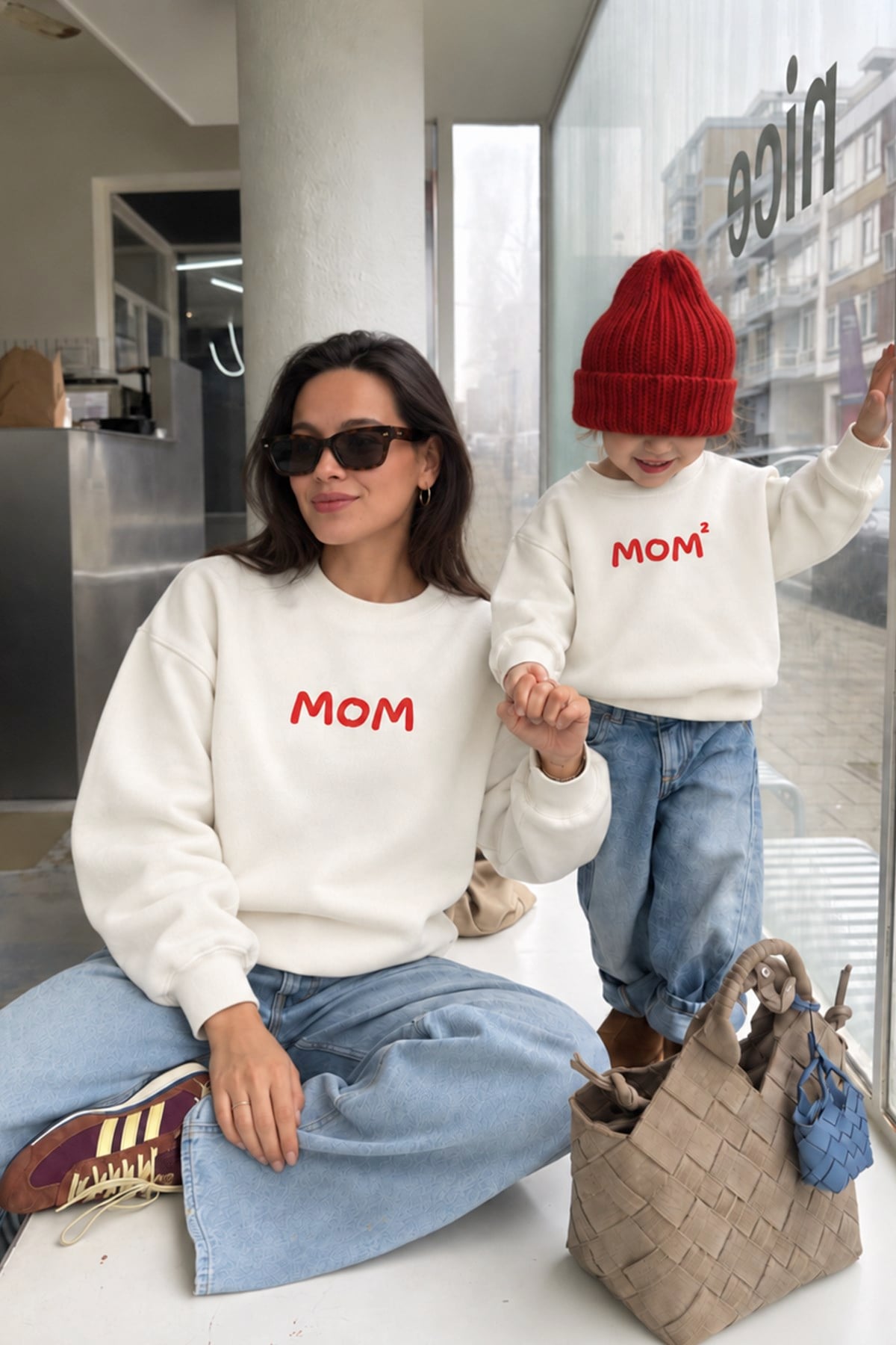 Kadın Premium Kumaş 3 İplik Şardonlu Anne Baskılı Sweatshirt