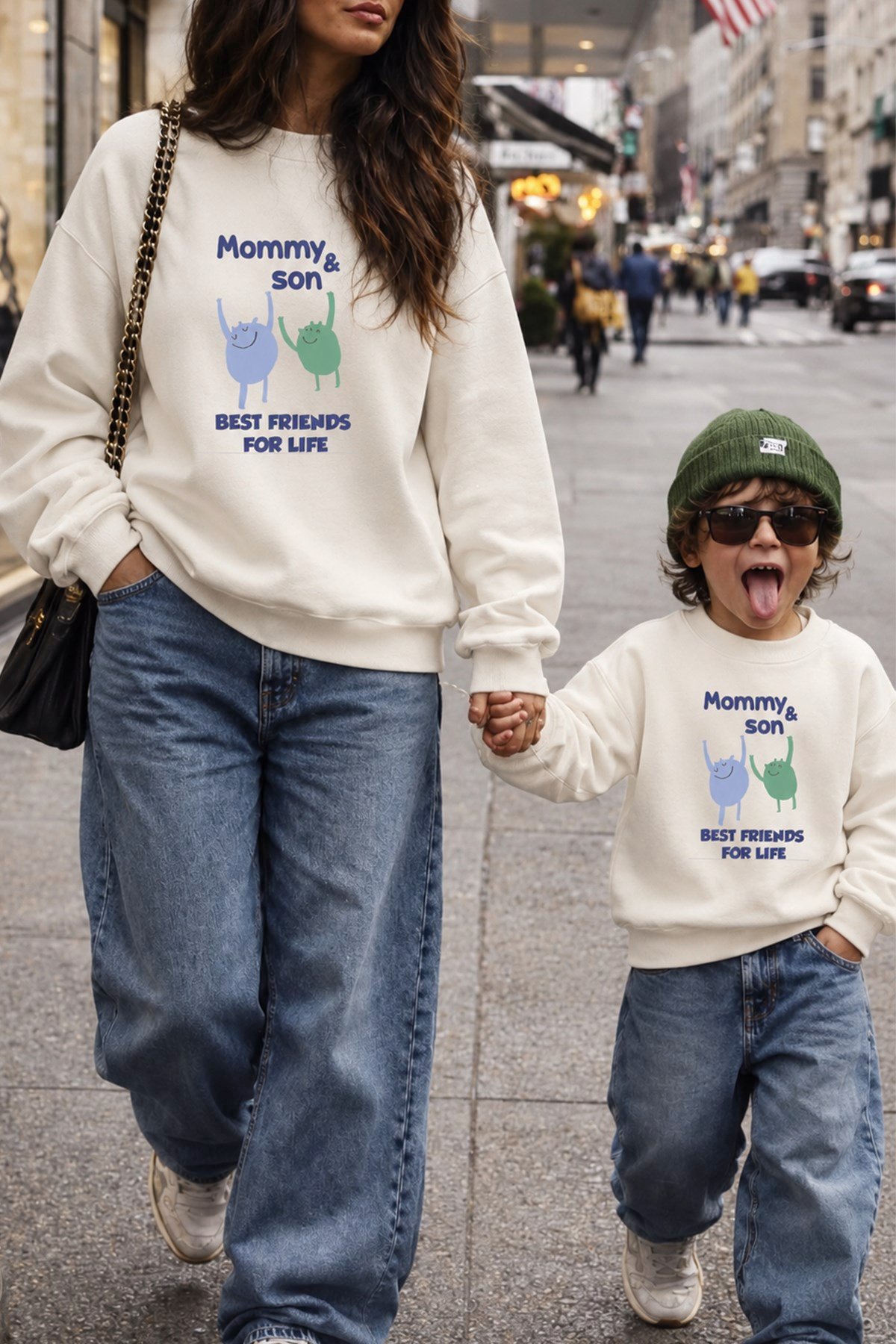Kadın Premium Kumaş 3 İplik Şardonlu Anne Oğul Baskılı Sweatshirt
