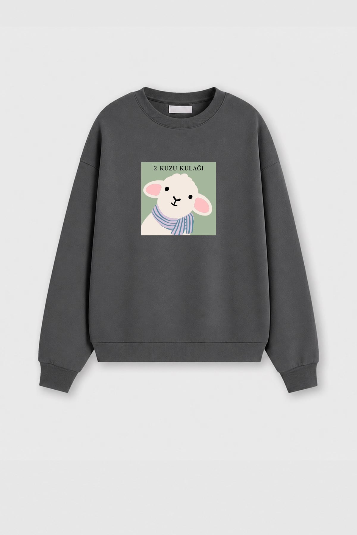 Kadın Premium Kumaş 3 İplik Şardonlu Kuzu Kulağı Baskılı Sweatshirt