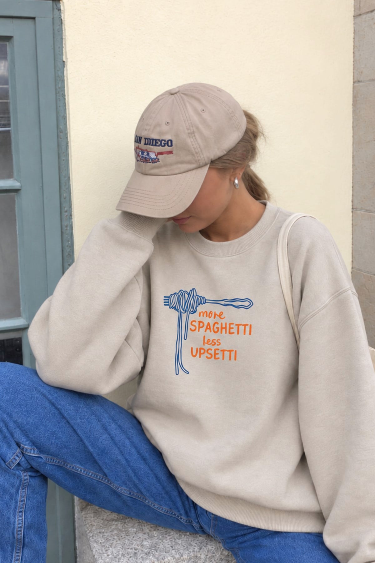 Kadın Premium Kumaş 3 İplik Şardonlu Spagetti Baskılı Sweatshirt