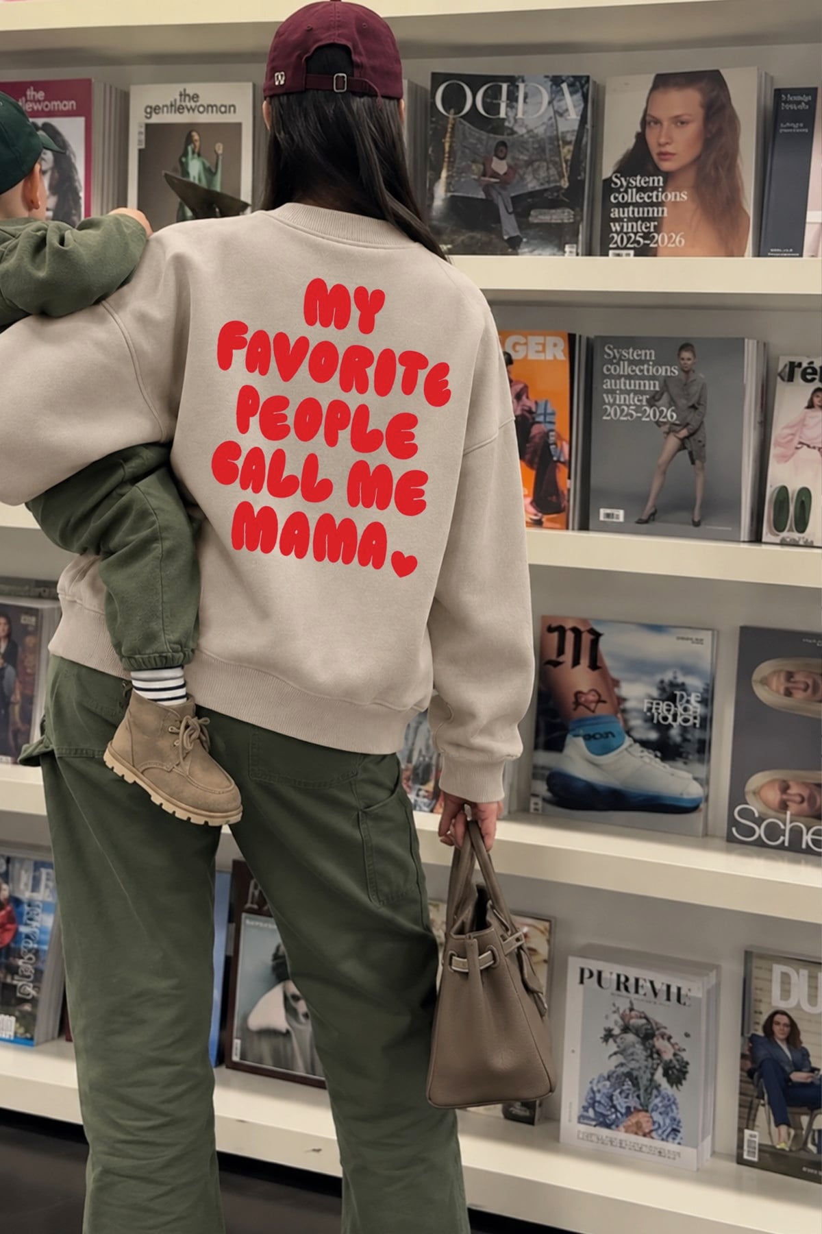 Kadın Premium Kumaş 3 İplik Şardonlu Sırt Baskılı Sweatshirt