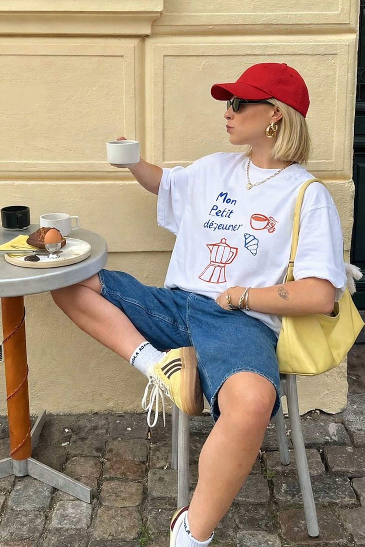 Kadın Premium Kumaş Ekru Baskılı Oversize T-Shirt