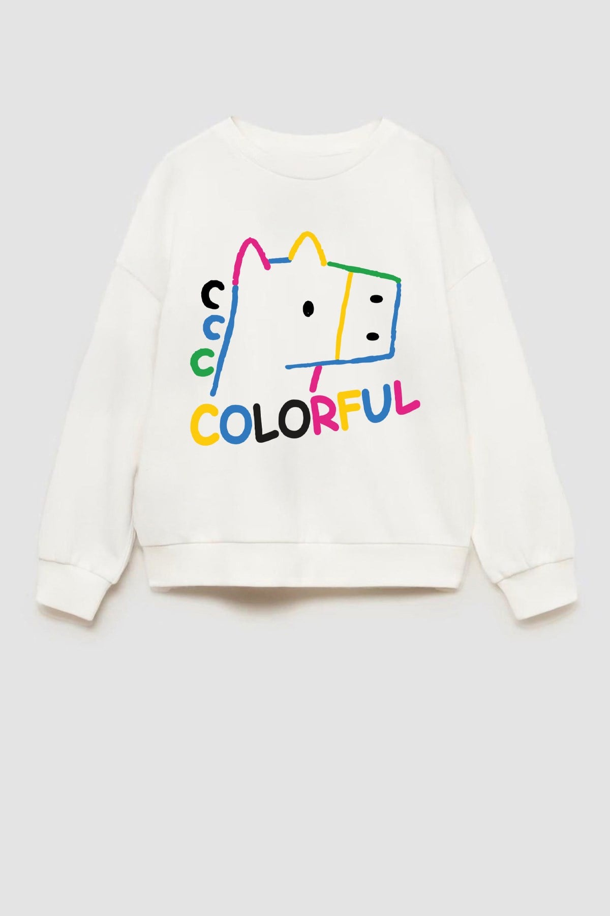 Kız Çocuk 3 İplik Kumaş Pamuklu Baskılı Sweatshirt