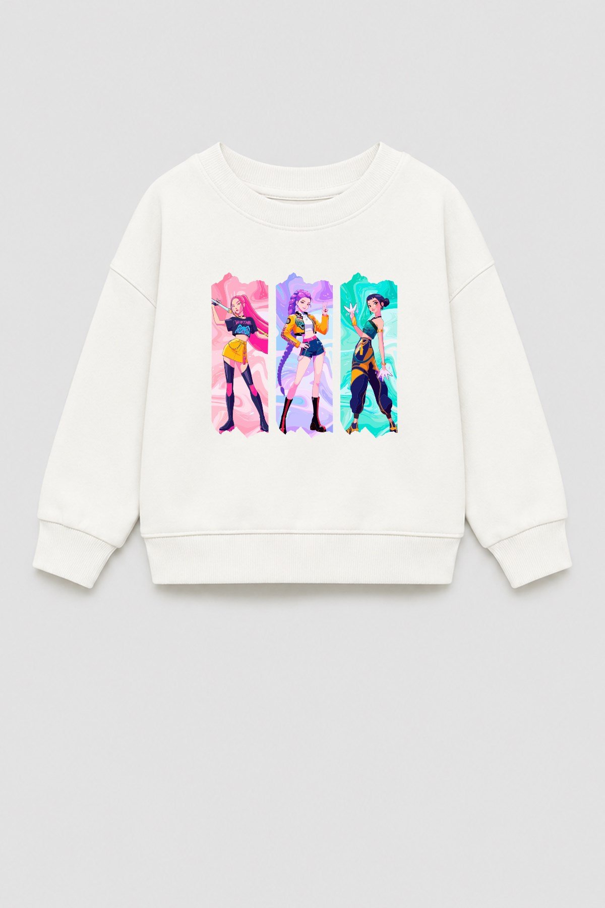 Kız Çocuk 3 İplik Kumaş Pamuklu Huntrix Baskılı Sweatshirt
