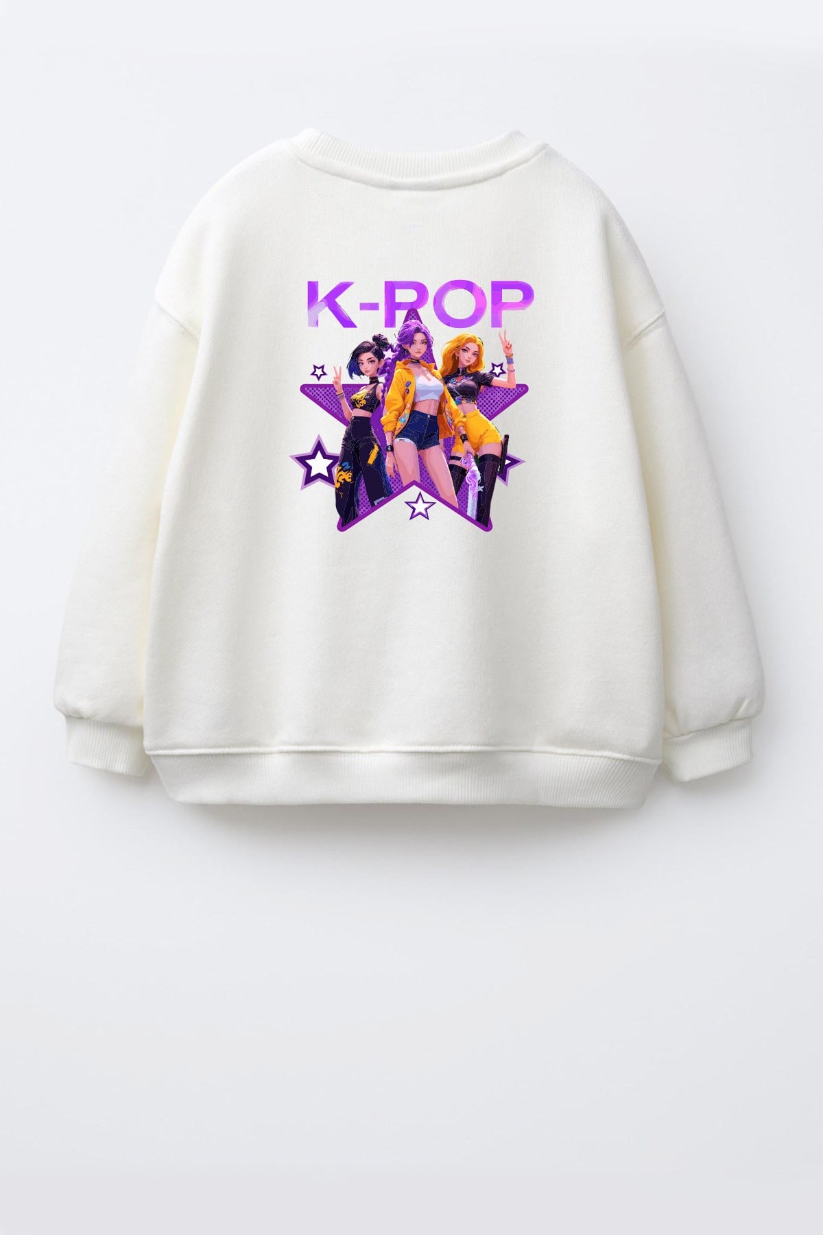 Kız Çocuk 3 İplik Kumaş Pamuklu K-Pop Baskılı Sweatshirt