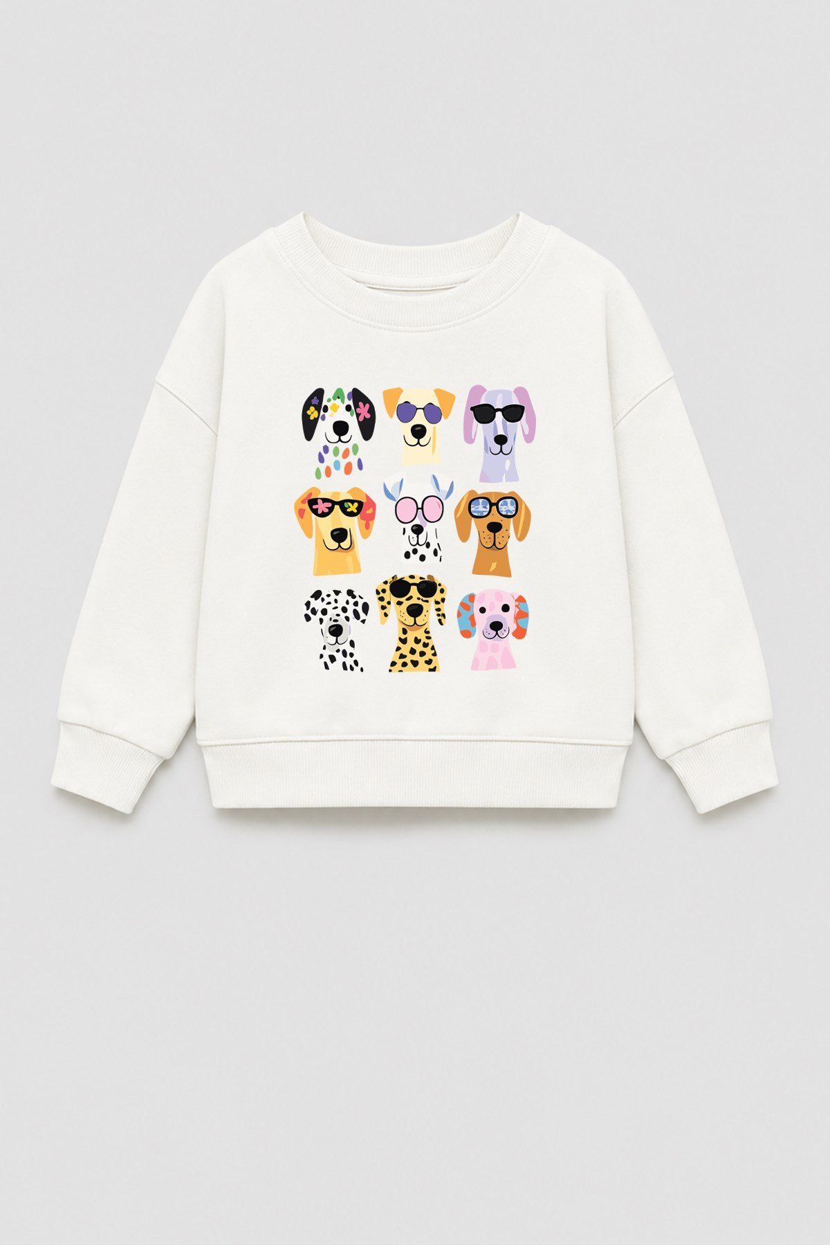 Kız Çocuk 3 İplik Kumaş Pamuklu Köpek Baskılı Sweatshirt