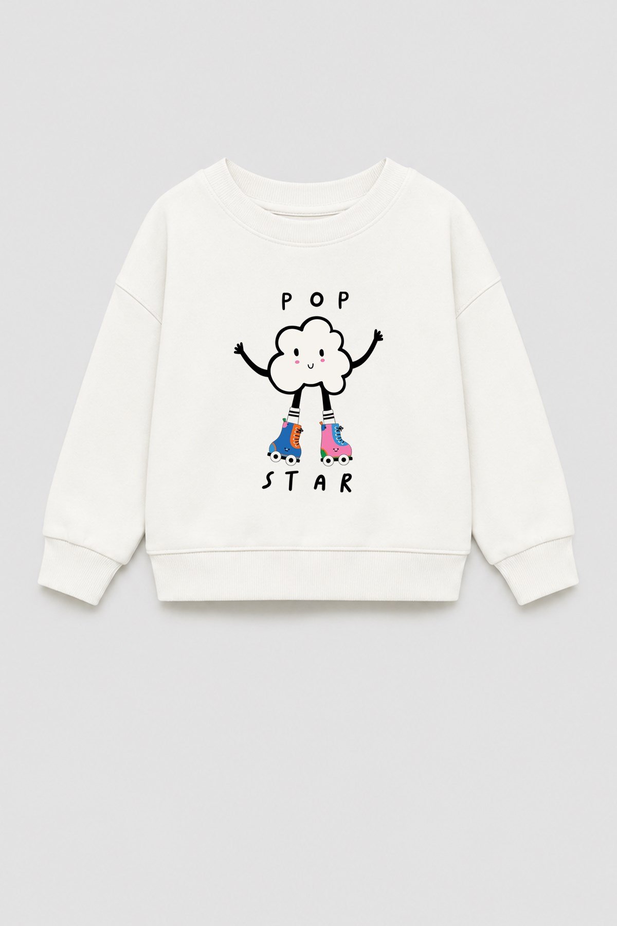 Kız Çocuk 3 İplik Kumaş  Pamuklu Popcorn Baskılı Sweatshirt