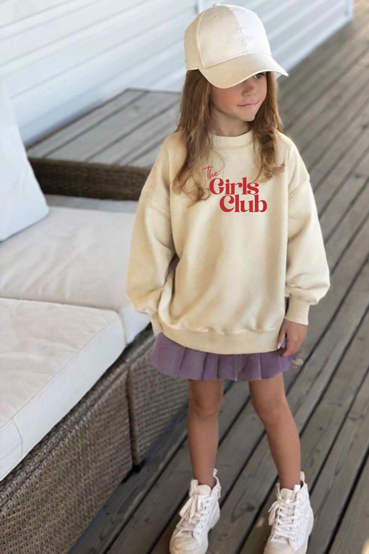 Kız Çocuk Baskılı 3 İplik Kumaş Pamuklu Sweatshirt